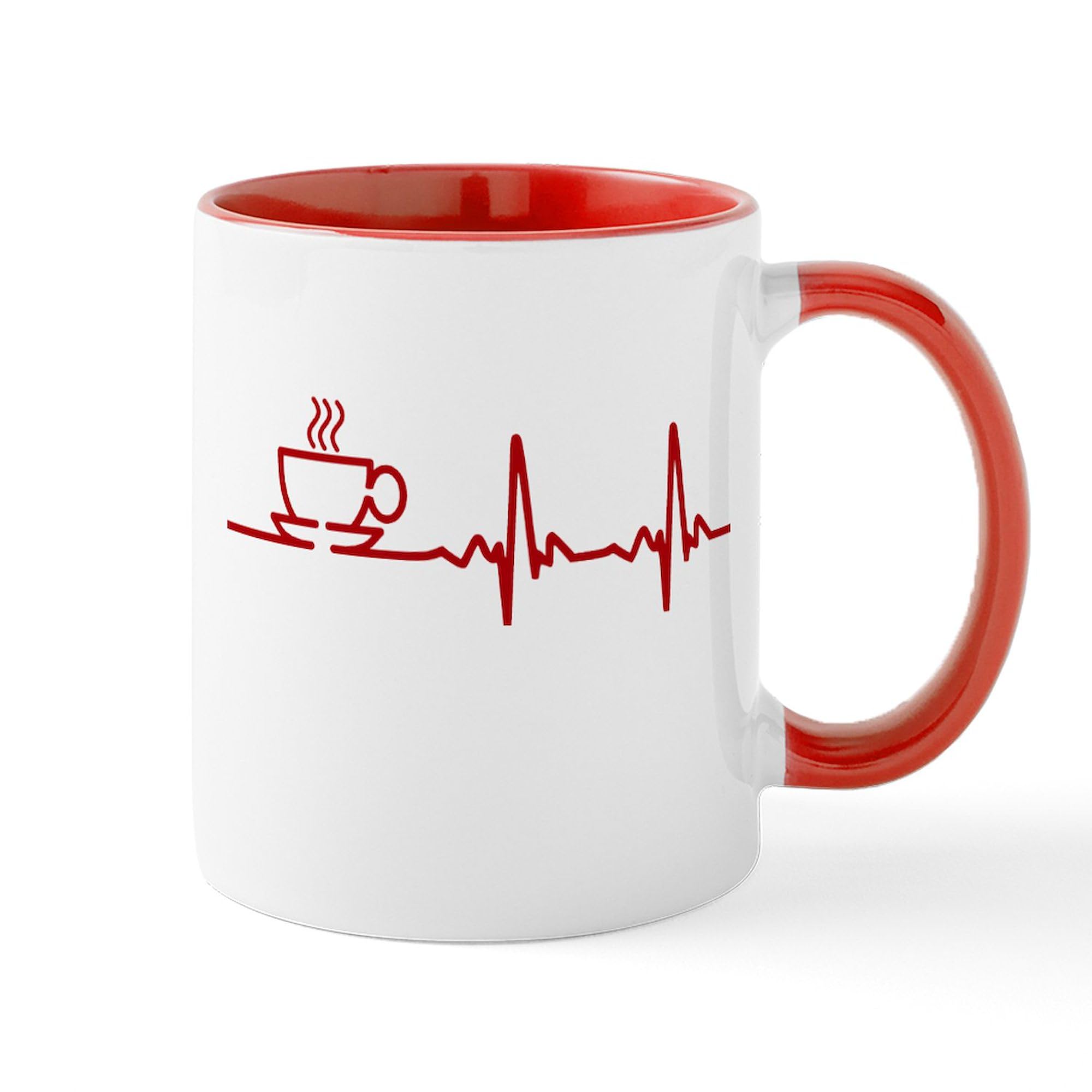 CafePress Morning Coffee Heartbeat EKG Ceramic Mug - 11 oz (325 ml) Coffee Cup for Nurses, Doctors & Medical Professionals - Perfect for Hospital Shifts, Office Use & Gifts