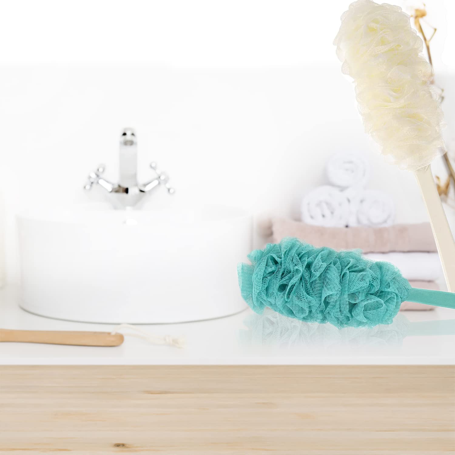 Long Handle Back Scrubber Brush for Shower - Soft Nylon Mesh Loofah Exfoliator for Women & Men - Skin Care Bath Brush with Ergonomic Design - Perfect for Exfoliating, Cleansing Hard-to-Reach Areas & Spa-Like Experience at Home