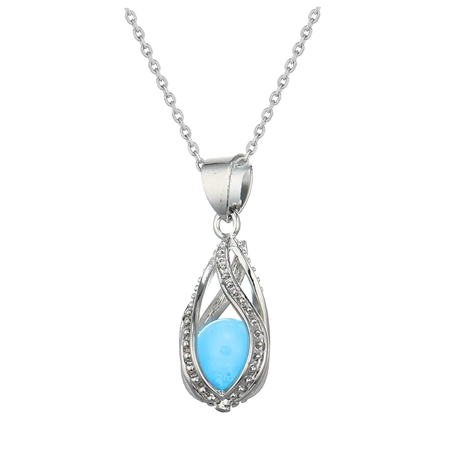 Glow in The Dark Dragon Egg & Mermaid Tear Necklace - Handmade Hammered Pendant Jewelry for Women - Perfect for Nighttime Events, Rave Parties & Unique Gifts