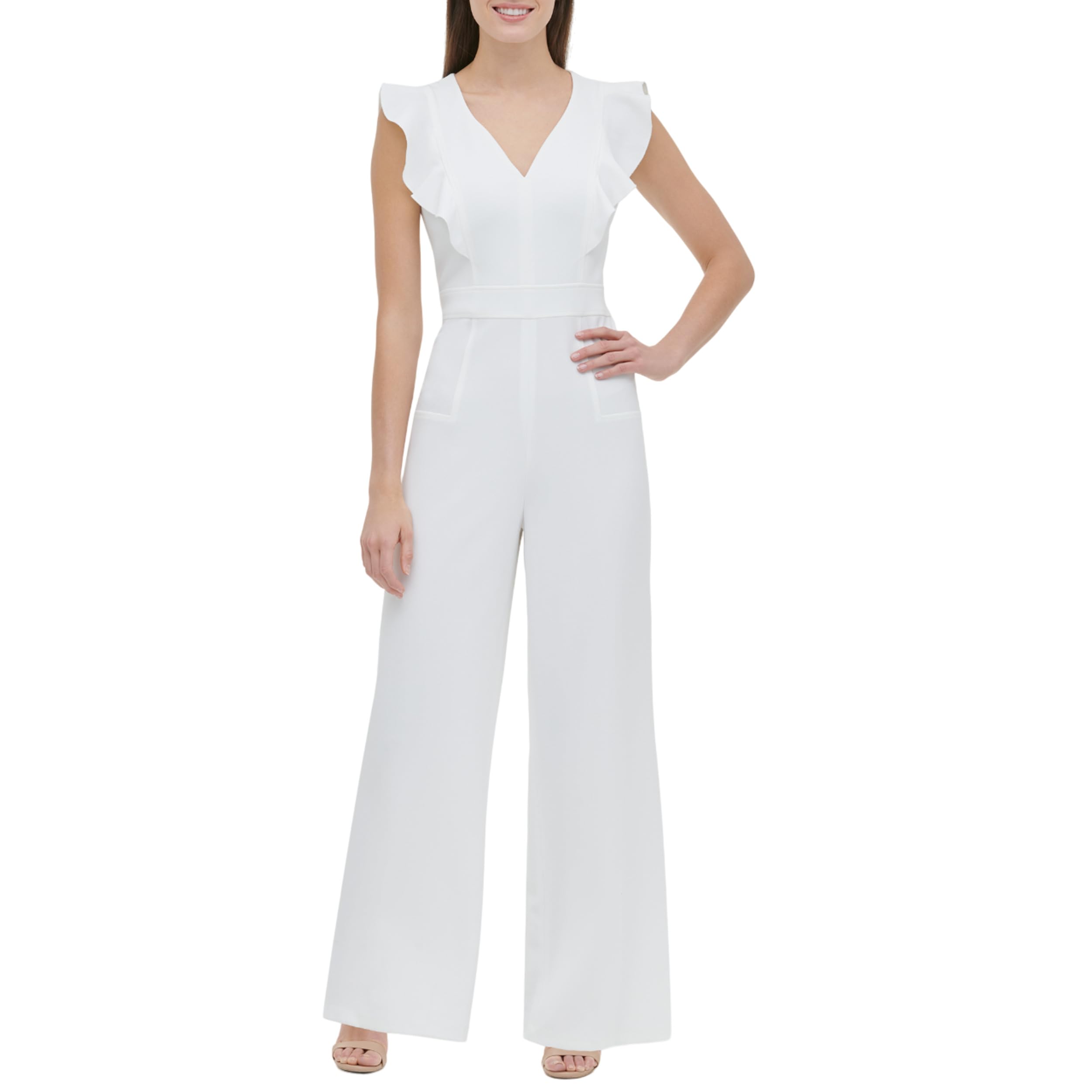Tommy Hilfiger Women's Flutter Sleeve Jumpsuit - Casual Summer Romper for Beach, Travel & Everyday Wear