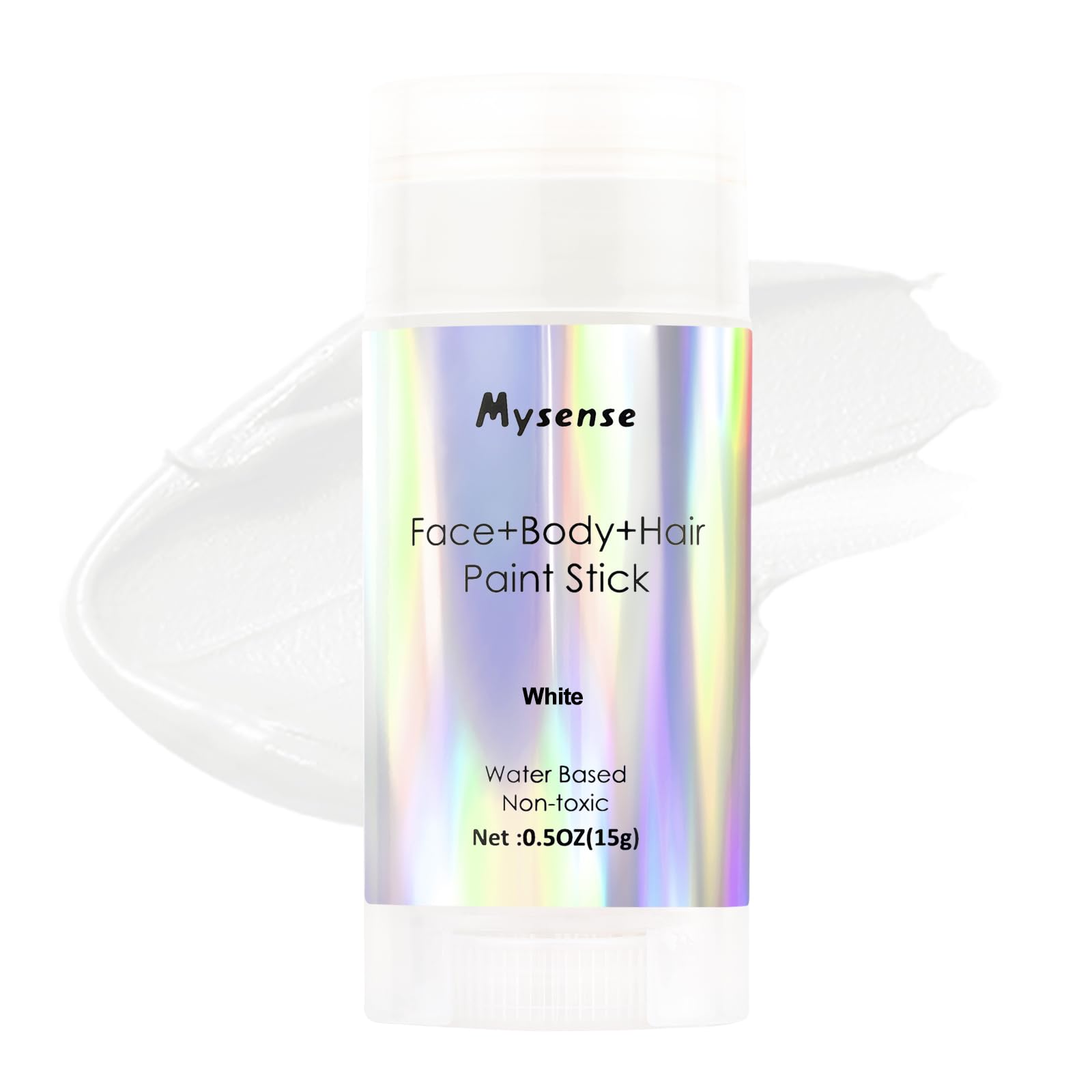 **Mysense White Face & Body Hair Paint Stick - Water-Based Washable Temporary Hair Color for Halloween, SFX, Skull, Zombie, Vampire Cosplay - Non-Toxic Cream Makeup (0.5oz) - Perfect for Costume Parties, Theater, and Special Effects**
