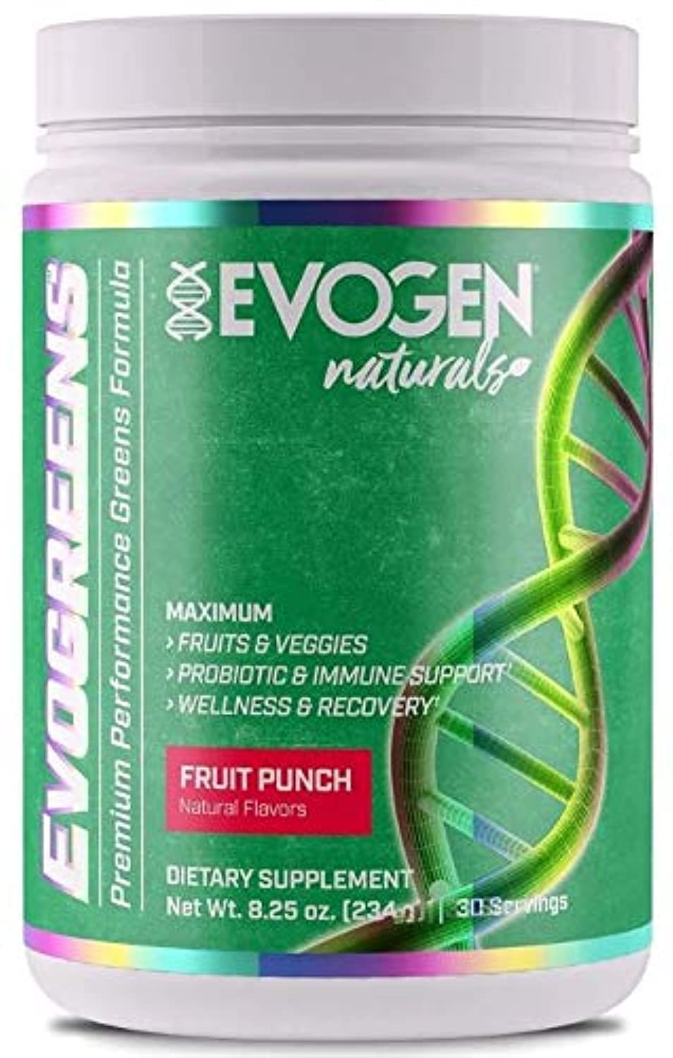 Evogen Evogreens Naturals Superfood Powder - Fruit Punch Flavor 234g | Vegan Greens Supplement for Energy & Digestion | Perfect for Smoothies, Shakes & Healthy Lifestyle
