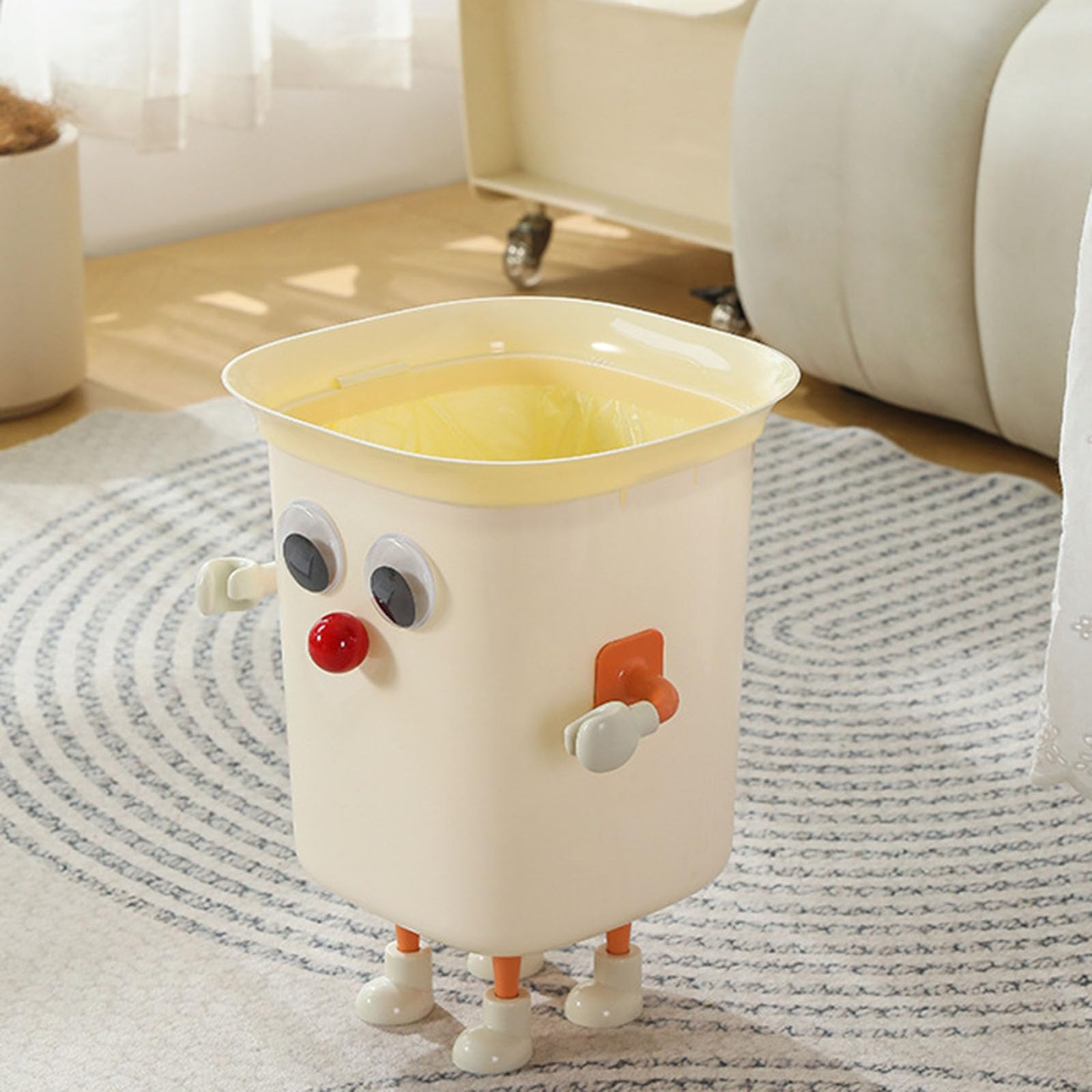 Large Capacity Trash Can with Foot Pedal & Handle - Funny Big Eye Garbage Bin for Kitchen, Bathroom, Office & Home Use - Durable Container Bin for Waste Disposal & Recycling