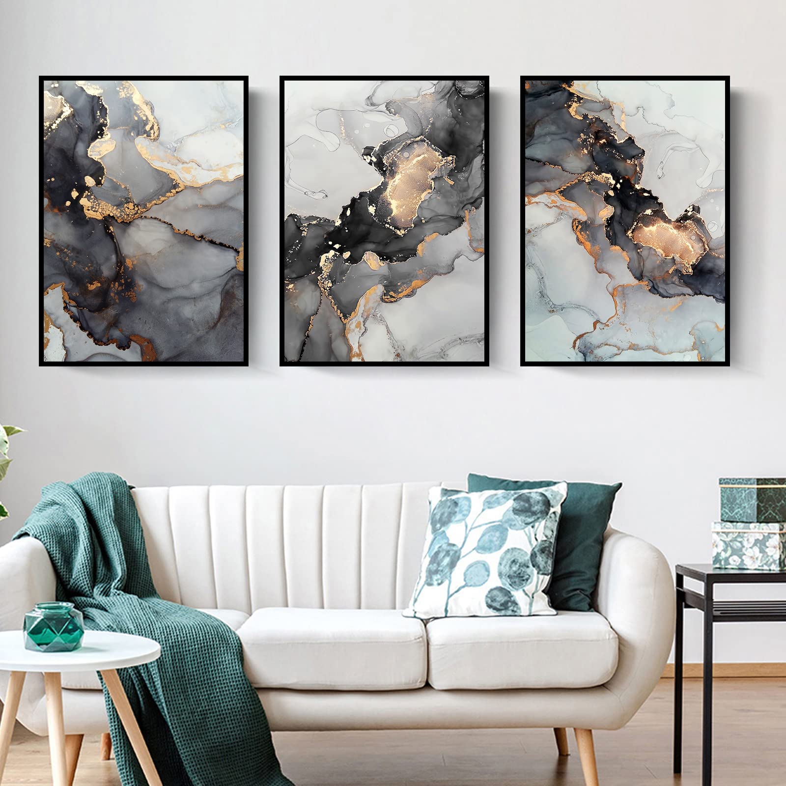 PUYIQARE Gold Black Marble Canvas Poster - Modern Abstract Wall Art Painting, Nordic Style Prints for Living Room & Bedroom Decor - Unframed Wall Picture (20x28 Inch) - Perfect for Home, Office & Gift Giving