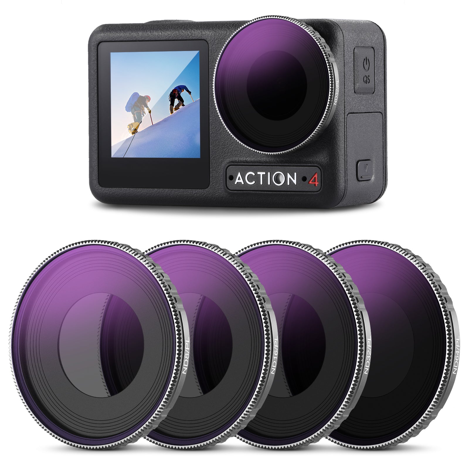 NEEWER FL A14 4-Pack ND/PL Filter Kit for DJI Osmo Action 4 - Professional Camera Lens Filters for Outdoor Vlogging, Travel & Action Sports Videography