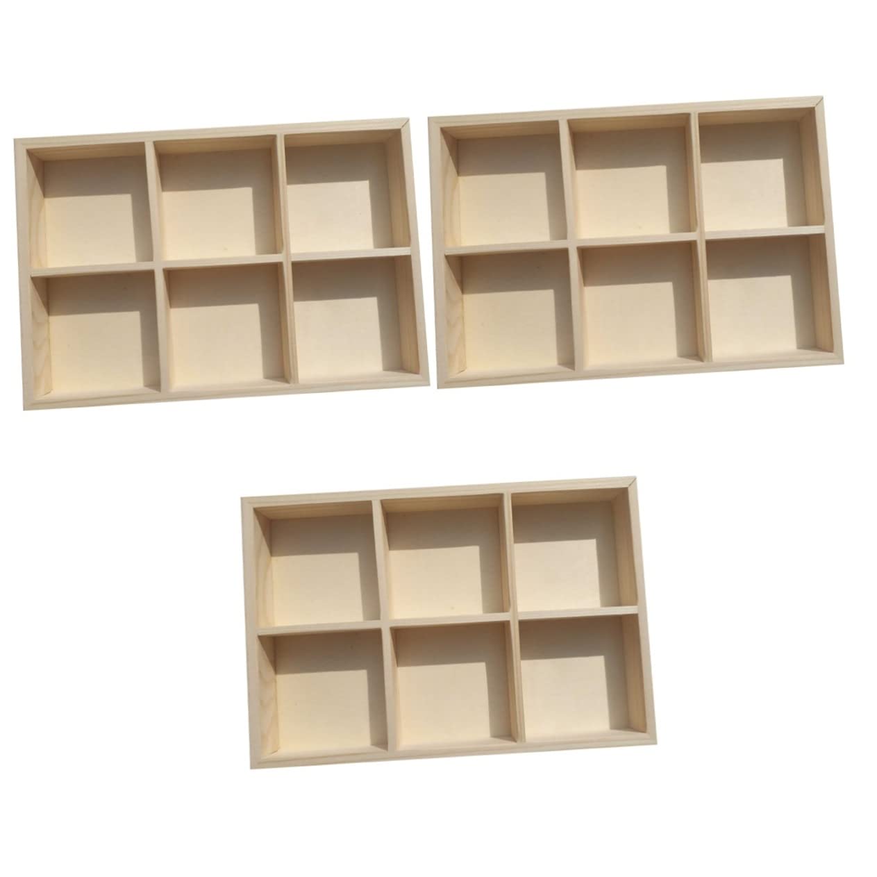 TEHAUX 3-Piece Wooden Storage Box Set - 6 Compartment Organizer Tray for Markers, Office Supplies & Crafts | Compact Desk Organizer for Home, Office & Art Studio Display