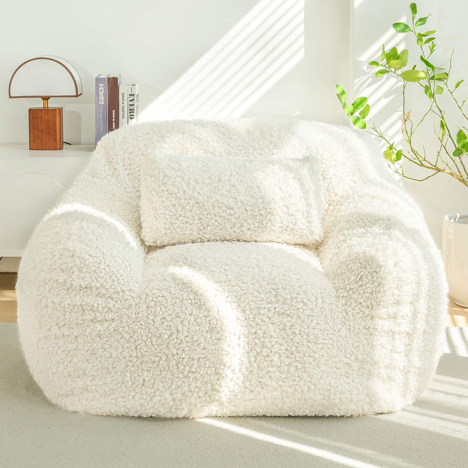 MAXYOYO Large Wool Bean Bag Chair with Pillow - Ultra Comfortable Lounge Chair for Adults & Teens - Perfect for Reading, Gaming, and Relaxing in Living Room, Bedroom or Dorm