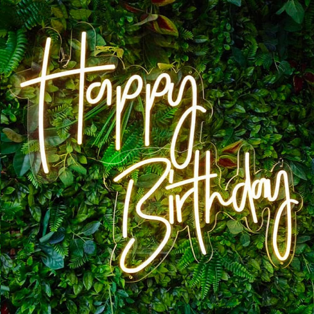 Happy Birthday Neon Signs - Large LED Light Up Sign for Party Decorations, Dimmable Switch (Warm White-2 Line) | Perfect for Birthday Backdrops, Home Decor & Instagrammable Party Photos