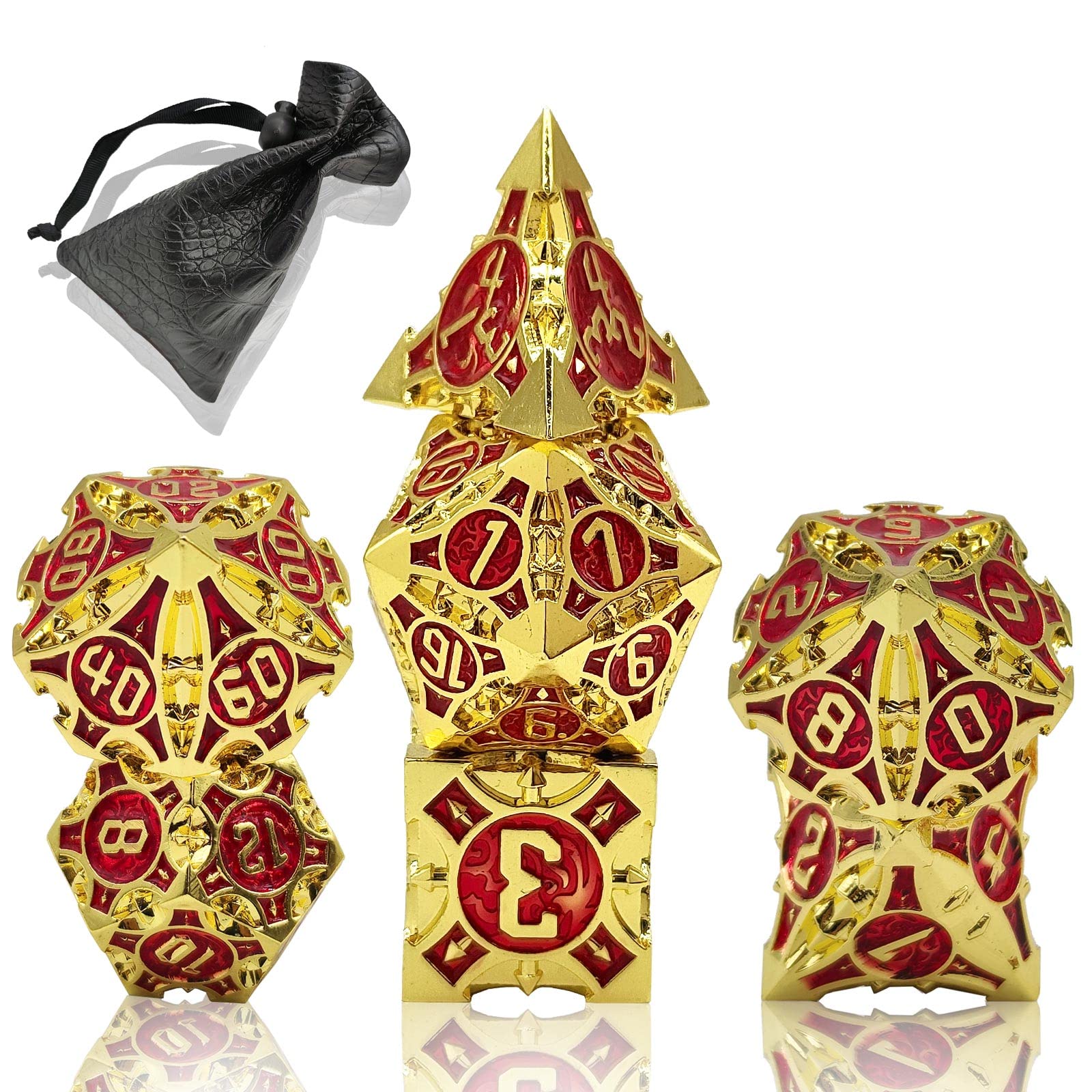 Premium DND Metal Dice Set - 7-Piece Polyhedral RPG Dice for Dungeons & Dragons, Warhammer & Tabletop Games (D4, D6, D8, D10, D10%, D12, D20) - Perfect for Fantasy Roleplaying, Board Games & Collectors (Red)