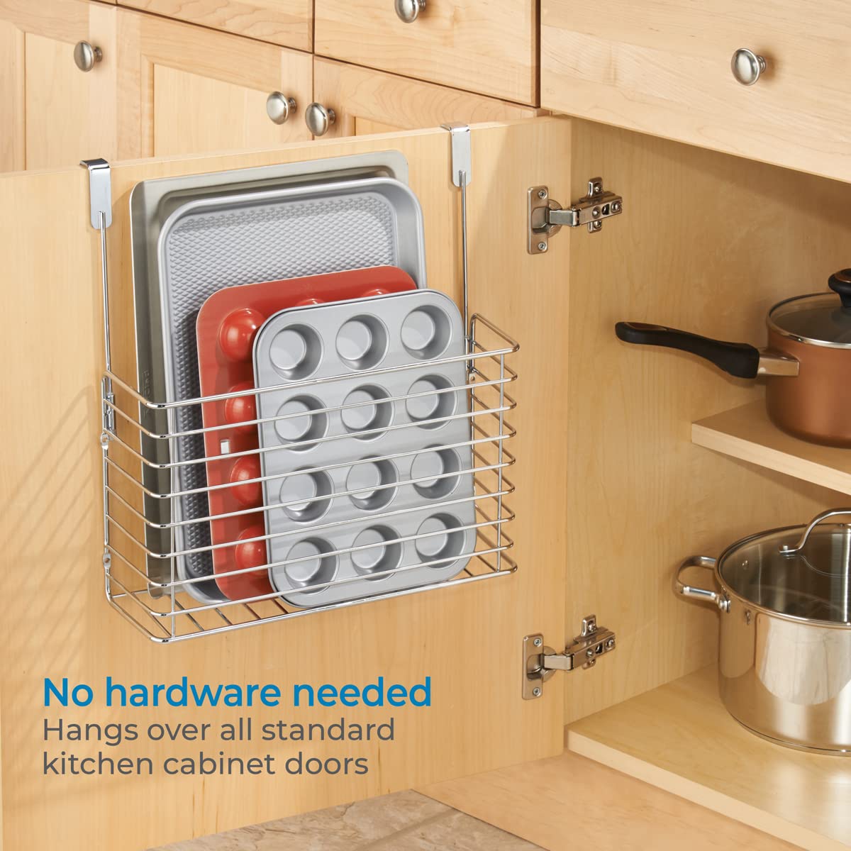 iDesign Classico Chrome Metal Over the Cabinet Kitchen Organizer - Holds Cutting Boards, Baking Sheets & Pans (13.73