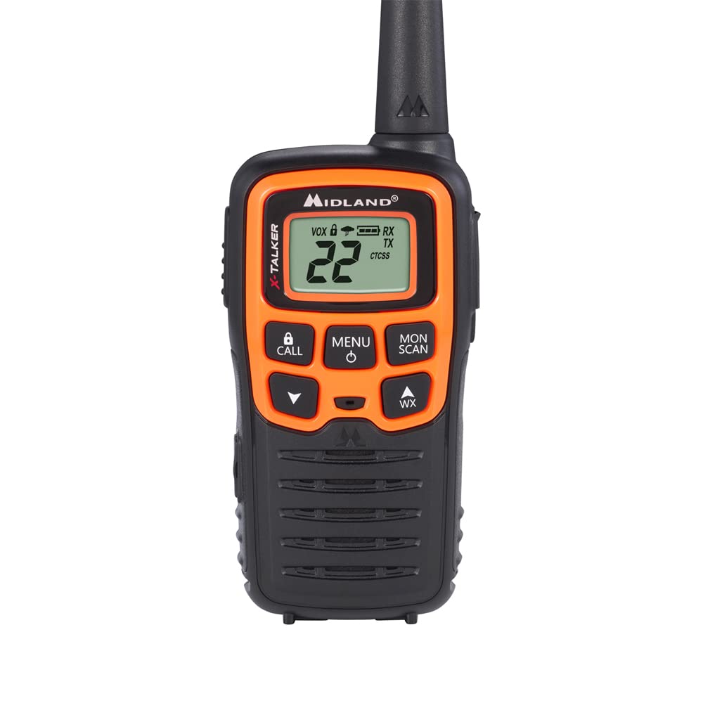 Midland T51X3VP3 X-TALKER Walkie Talkie - Long Range Two Way Radio for Camping, Hiking & Outdoor Adventures | Handheld FRS/GMRS Compact Walkie Talkies for RZR, UTV & Off-Road Vehicles | NOAA Weather Alert & Scan | Black/Orange (3-Pack) | Perfect for Emergency Communication & Group Activities