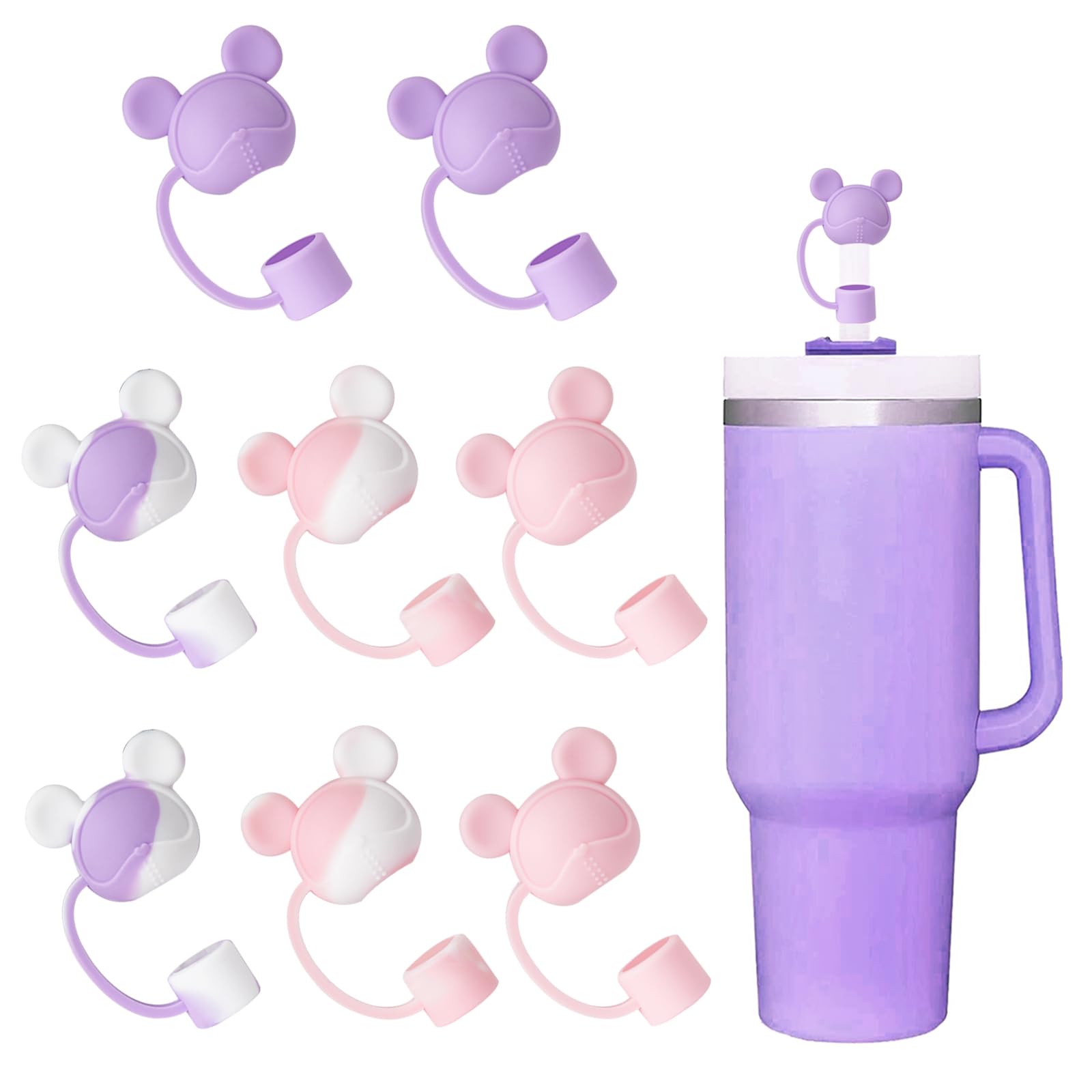 8 Pack Adorable Bear Straw Covers for Stanley 30 & 40 oz Tumblers - Reusable Silicone Straw Tips & Lid Protectors Fits 0.4 inch/10mm Straws - Cute Drink Accessories for Coffee, Smoothies & Iced Beverages