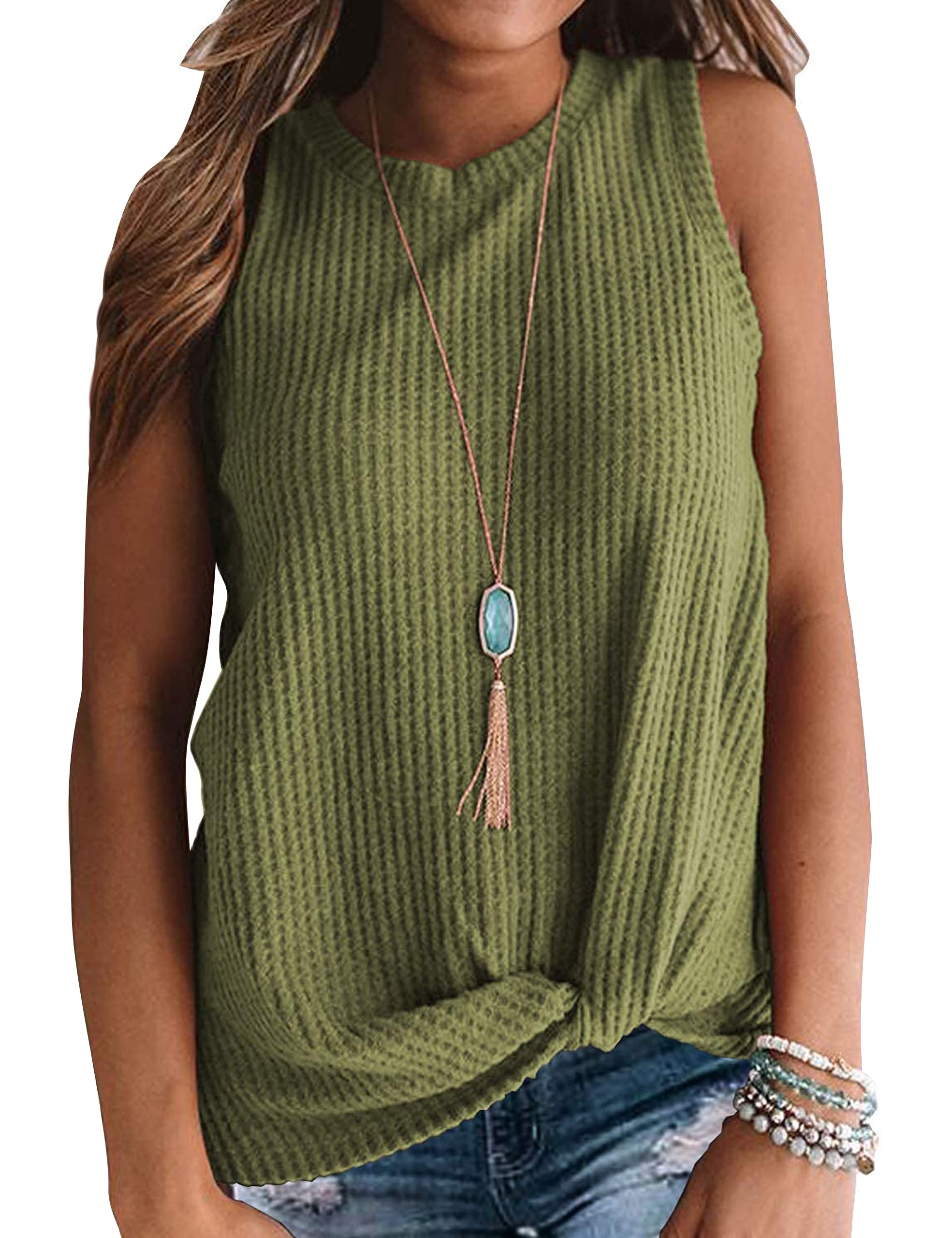 MIHOLL Women's Casual Sleeveless Twist Knot Waffle Knit Tank Top - Cute Summer Blouse for Beach, Party & Everyday Wear
