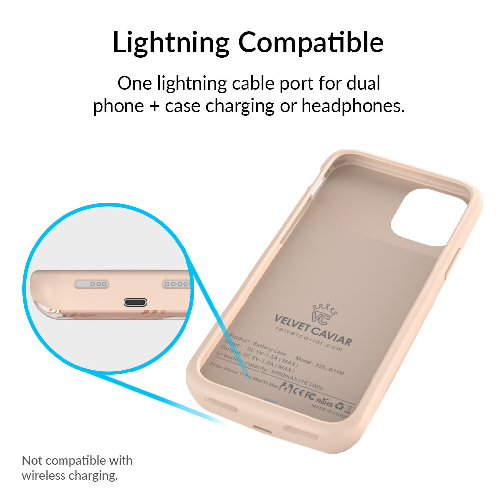 White Floral iPhone Charging Case - Portable Battery Charger for iPhone 11/12/13/14/15 - Perfect for Travel, Work & Daily Use