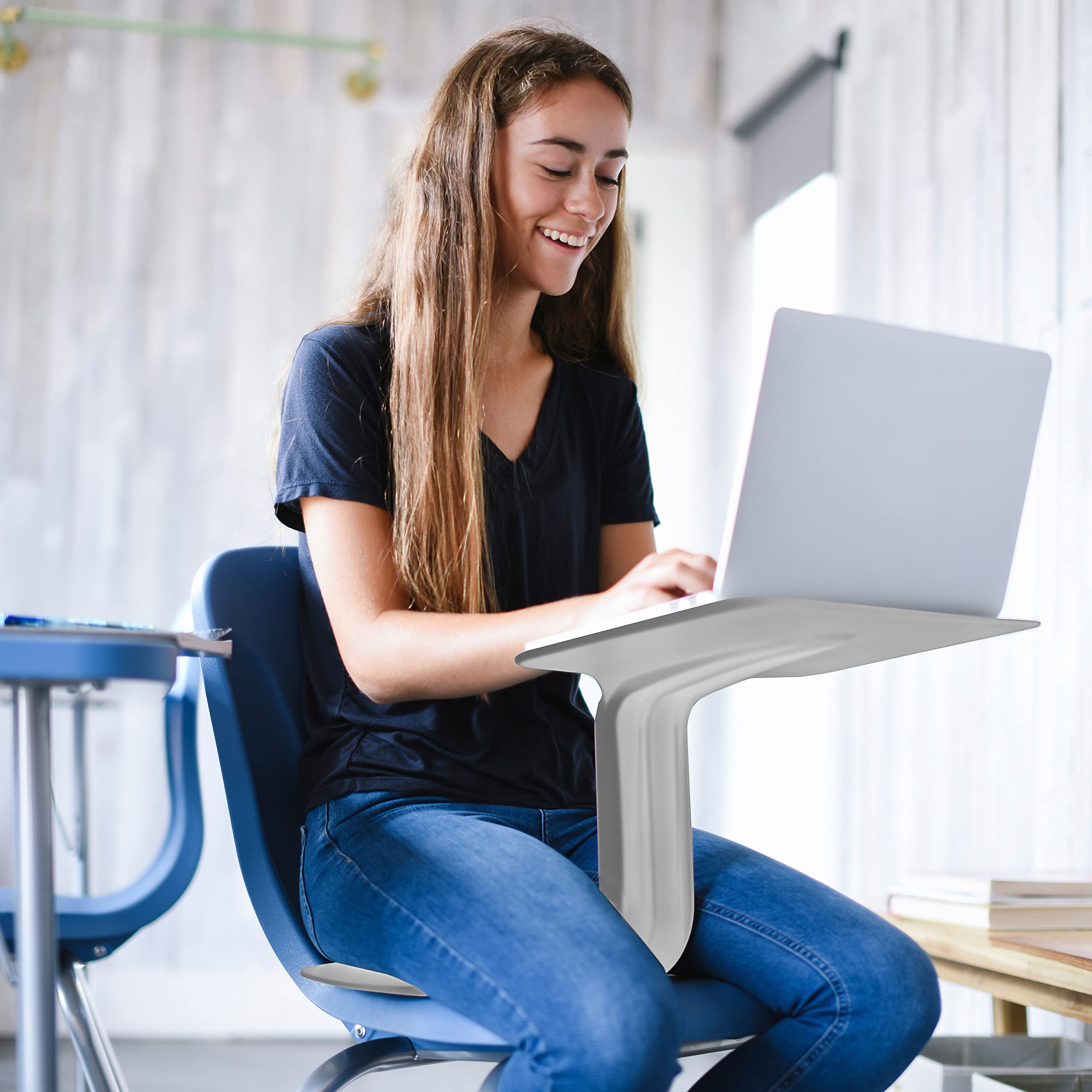 ECR4Kids The Surf Portable Lap Desk with Cushion - Light Grey Flexible Seating for Kids & Teens - Perfect for Homework, Reading, and Bedroom Use