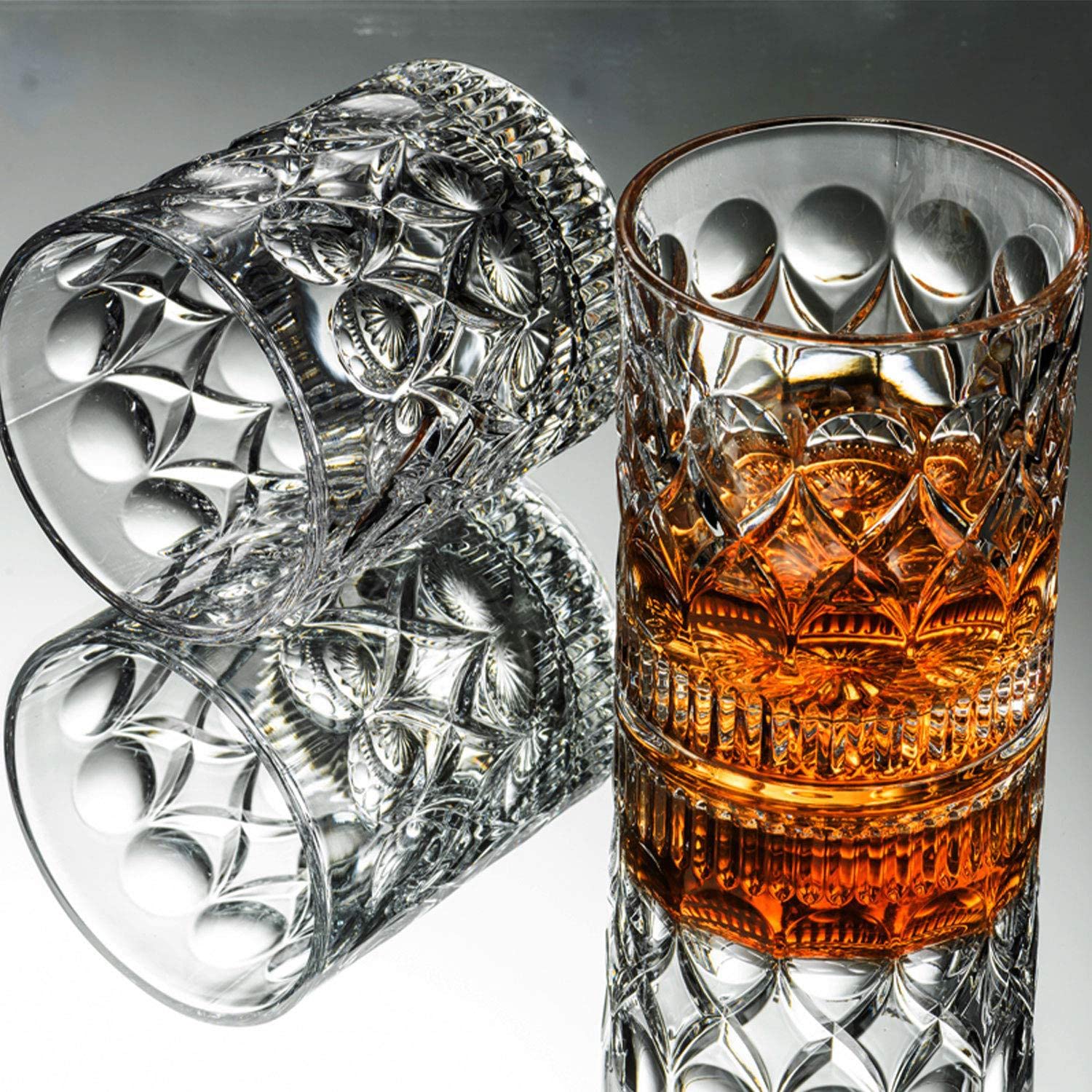 Premium DOMINGO HUB® Whiskey Glasses Set of 2 - 300ml Thick Bottom Old Fashioned Bar Glasses for Scotch, Bourbon, Brandy & Cocktails - Ideal Gift for Whiskey Lovers & Home Bar Enthusiasts - Perfect for Entertaining, Relaxing & Special Occasions