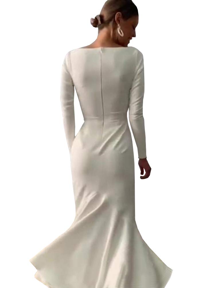 Elegant Lavender Satin Mermaid Evening Gown - Long Sleeve Formal Prom Dress for Women | Perfect for Weddings, Galas & Special Occasions