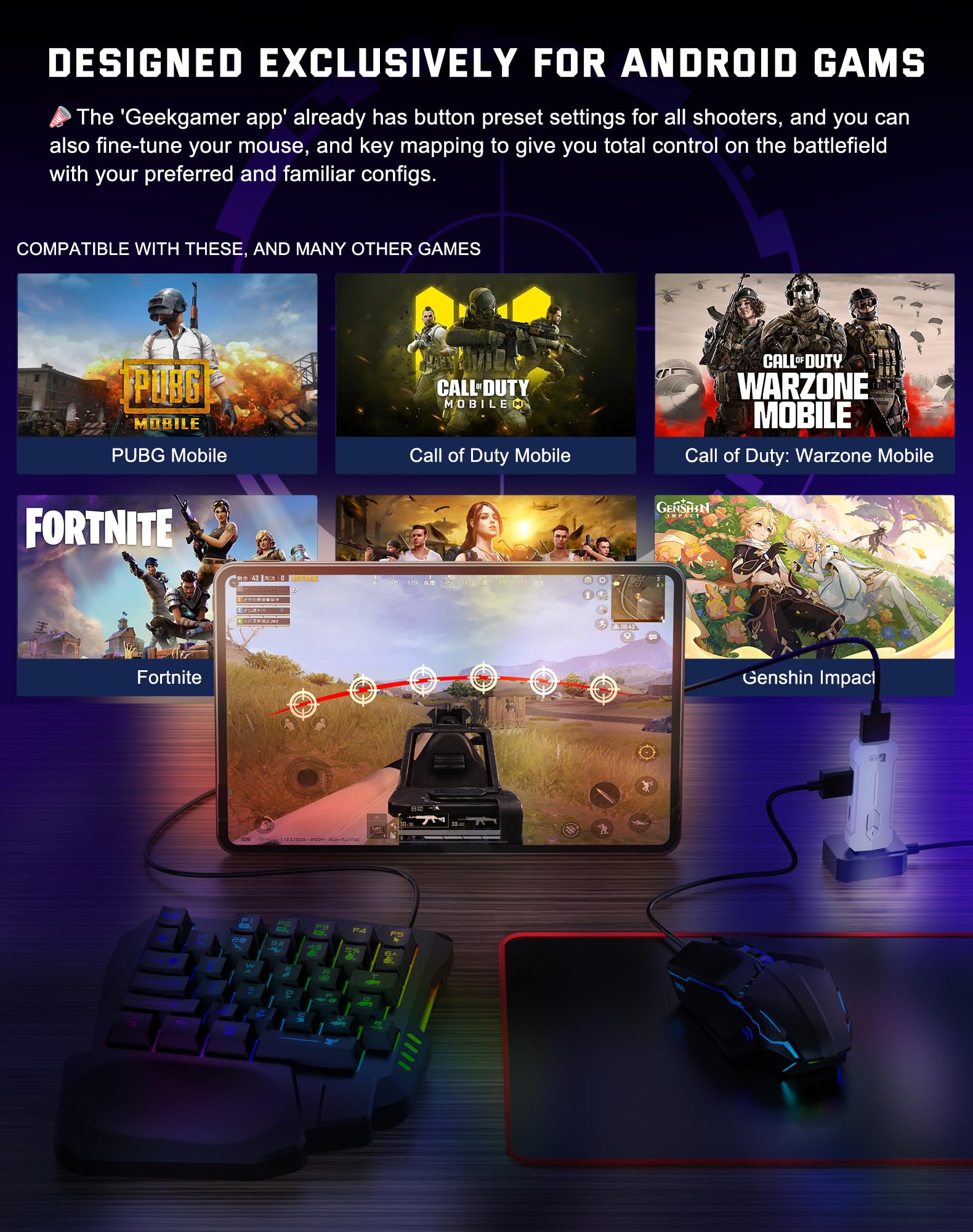 Joso X8 Pro Keyboard Mouse Adapter for PUBG Mobile - Android Keyboard Converter Controller with Anti-Recoil & Custom Key Mapping - Play FPS/TPS Games on Android with Keyboard & Mouse - Perfect for Competitive Gaming & Esports Tournaments