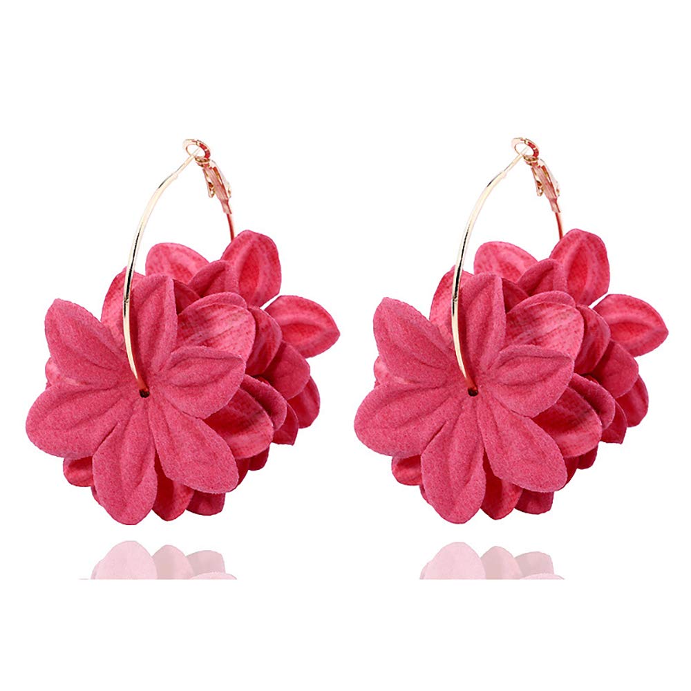3D Fabric Flower Hoop Drop Earrings for Women - Bohemian Style Colorful Petal Big Round Circle Earrings | Perfect for Boho Fashion, Summer Outfits, and Festival Accessories