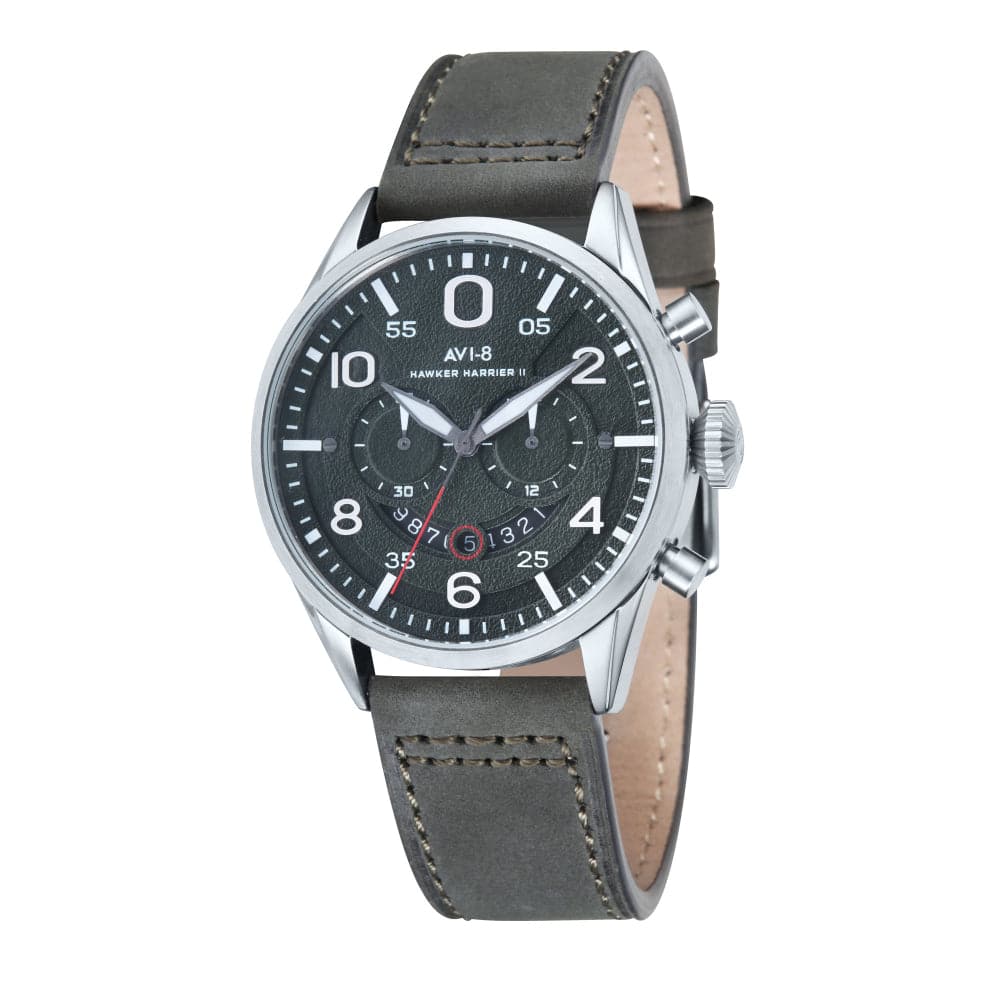 AVI-8 Hawker Harrier Gray Leather Strap Men's Watch AV-4031-03 - Pilot & Military Style Timepiece for Aviation Enthusiasts & Collectors
