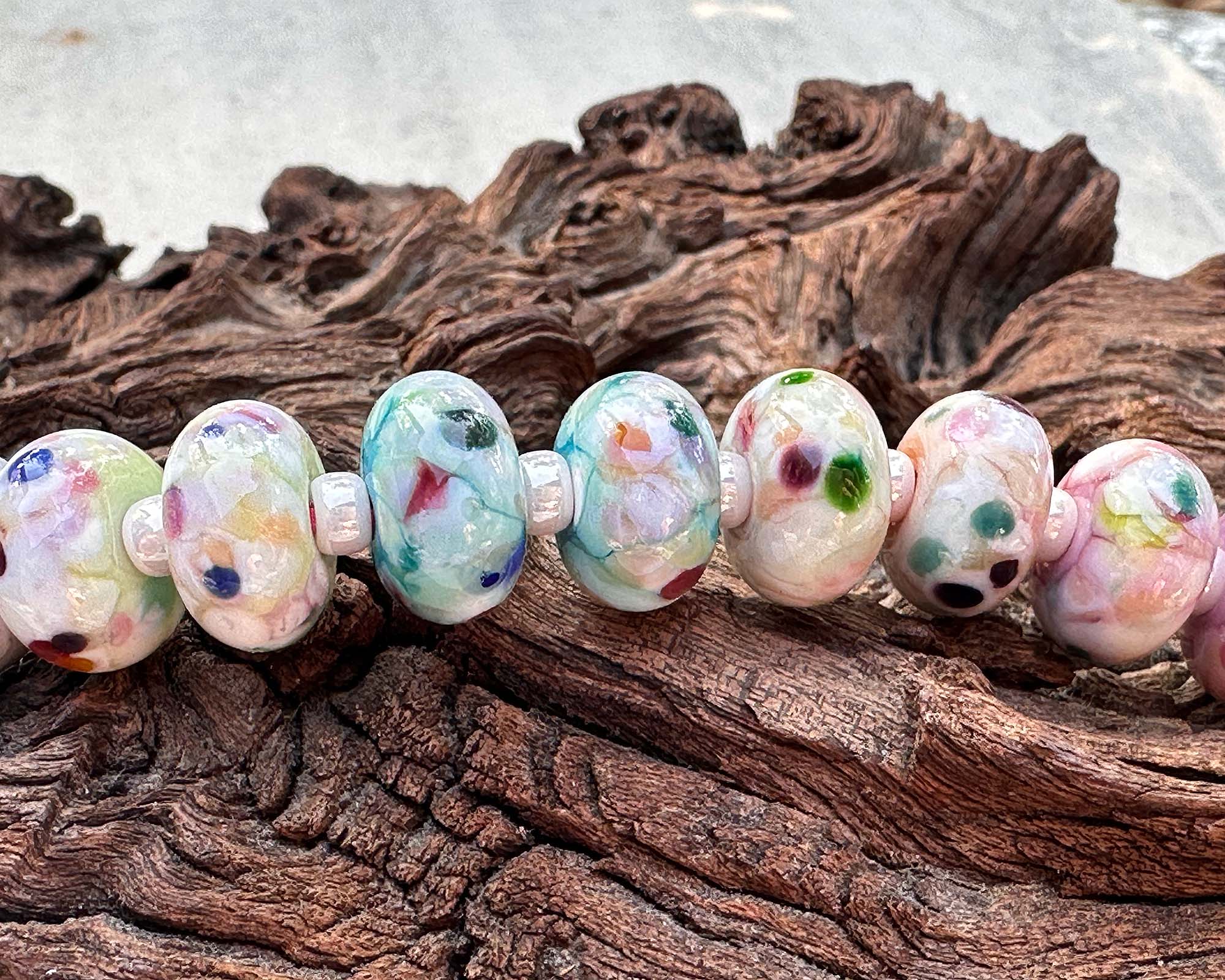 18 Pastel Mosaic Lampwork Glass Beads Set for Jewelry Making - DIY Bracelet, Necklace & Craft Projects - Perfect for Boho, Handmade & Gift Creations