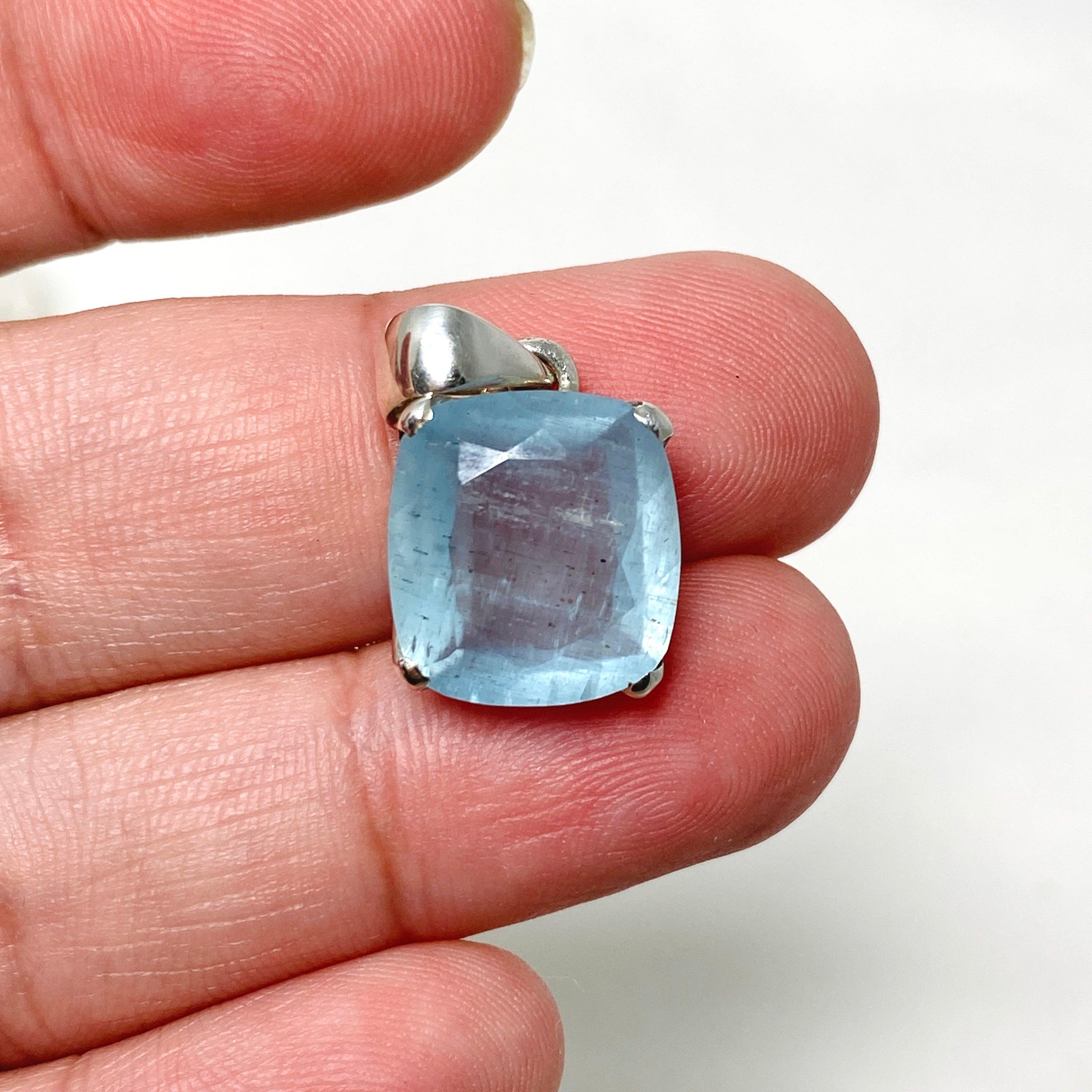 Natural Aquamarine Faceted Rectangle Pendant Necklace - PPGJ748 | Elegant Jewelry Gift for Women, Perfect for Weddings & Special Occasions