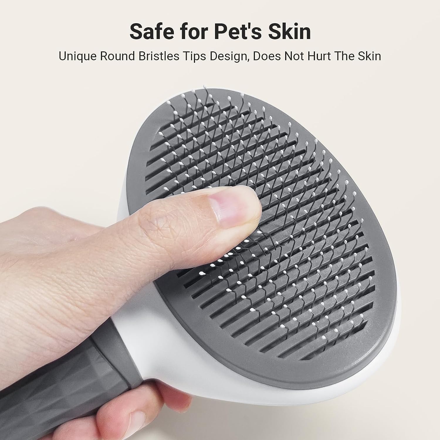 Self-Cleaning Dog & Cat Brush - Grooming Slicker Brush with Smooth Handle & Cleaning Button - Pet Hair Removal & Massage Tool for Dogs & Cats (Grey) - Perfect for Daily Grooming, Shedding Control & Relaxing Pet Massage at Home