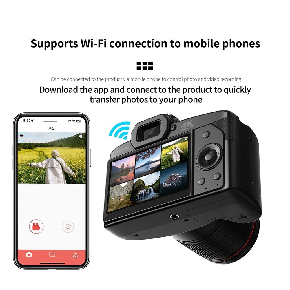 4K WiFi Digital Camera with 64MP & Zoom Lens - 32GB Memory Card Included | HD Video Recorder, Webcam & Vlogging Camera for YouTube, Travel & Photography Enthusiasts