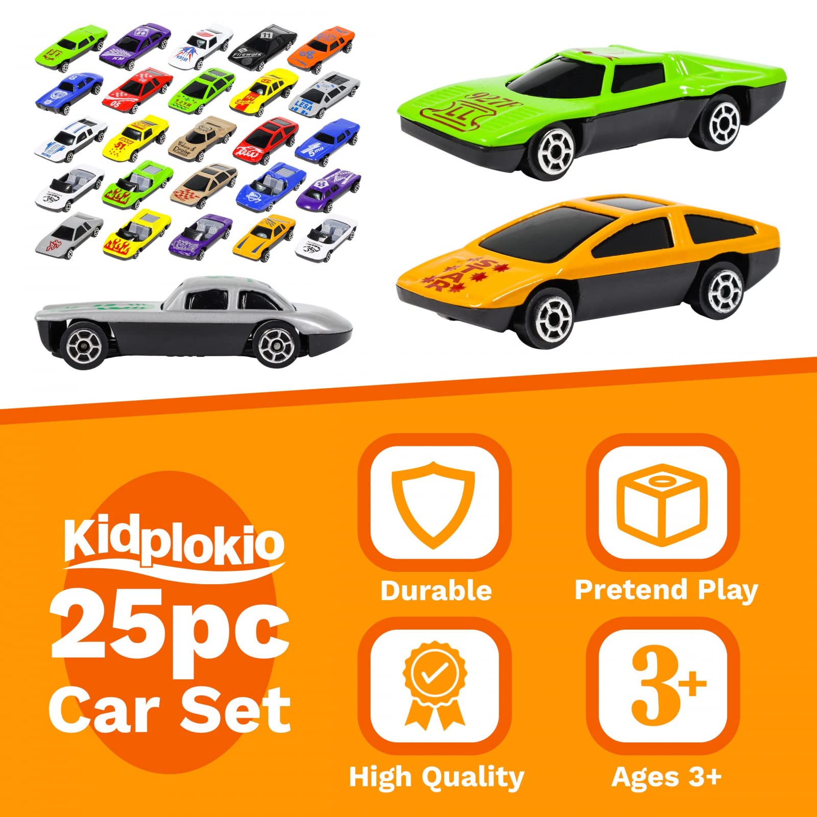25-Piece Race Car Die-Cast Toy Cars Playset for Boys - Miniature Vehicle Collection with Storage Case - Perfect for Kids Ages 3+ | Birthday Gifts, Pretend Play, Racing Games & Toddler Learning Toys