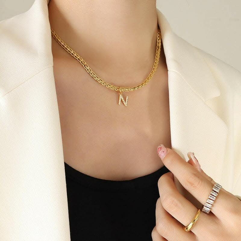 Brass Zircon Letter Pendant Necklace - Elegant Personalized Jewelry for Women - Perfect for Gifts, Birthdays & Special Occasions