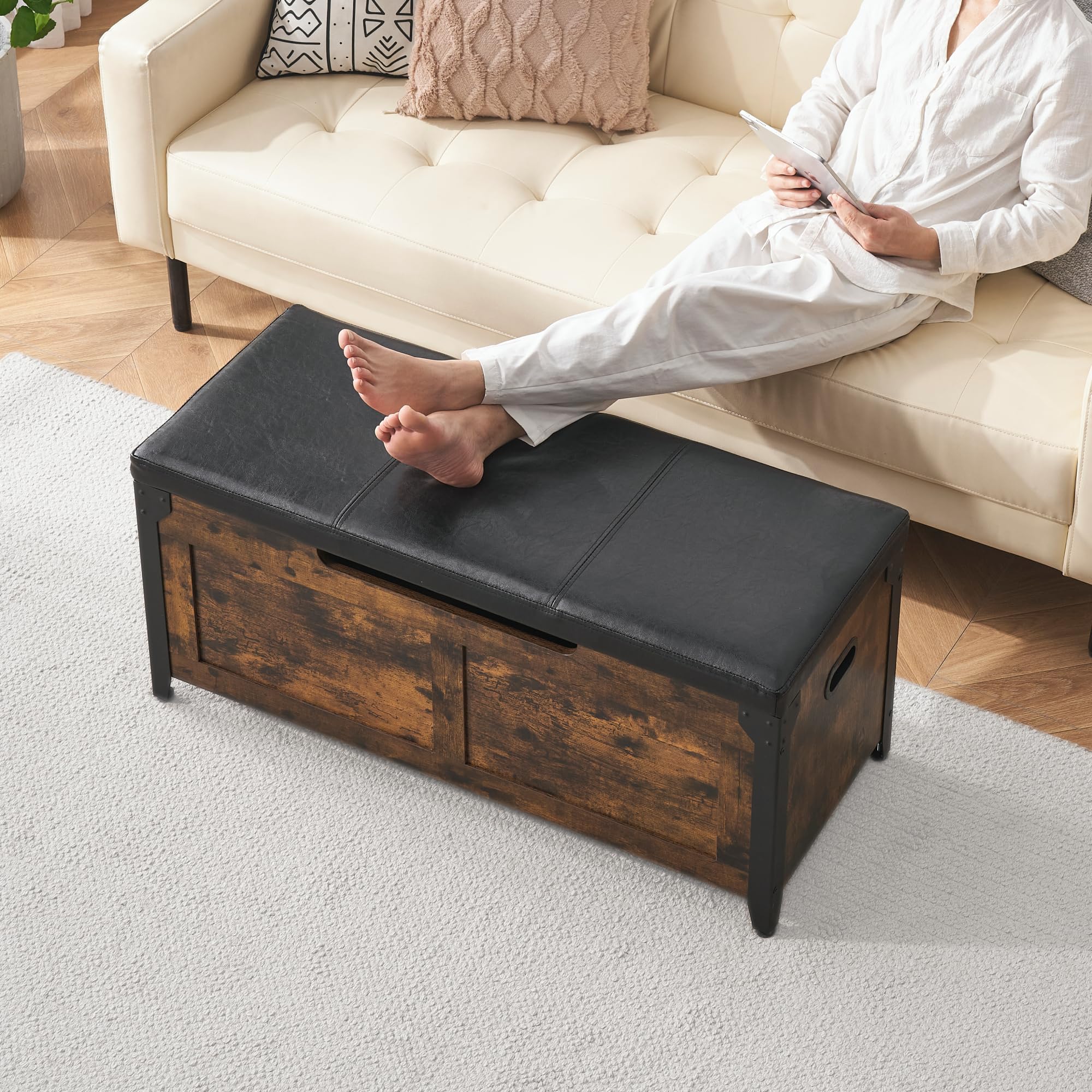 GAOMON Wooden Storage Trunk with Metal Frame - 39.4