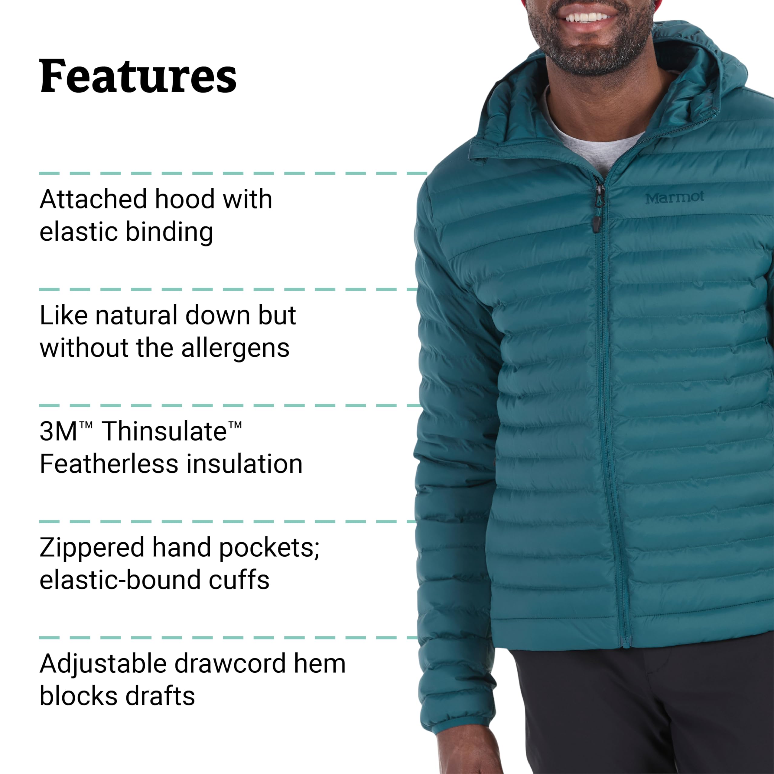 MARMOT Men's Echo Featherless Hoody - Lightweight Water-Resistant Jacket for Hiking, Camping & Outdoor Adventures