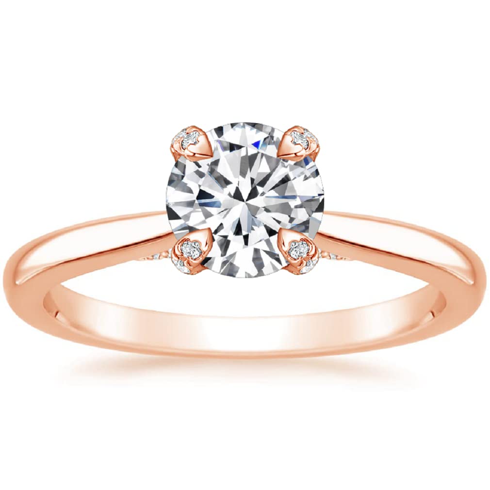 10K Solid Rose Gold Handmade Engagement Ring - 1.0 CT Round Cut Moissanite Diamond Solitaire Wedding Band Set for Women - Perfect for Proposals, Anniversaries & Bridal Jewelry Gifts