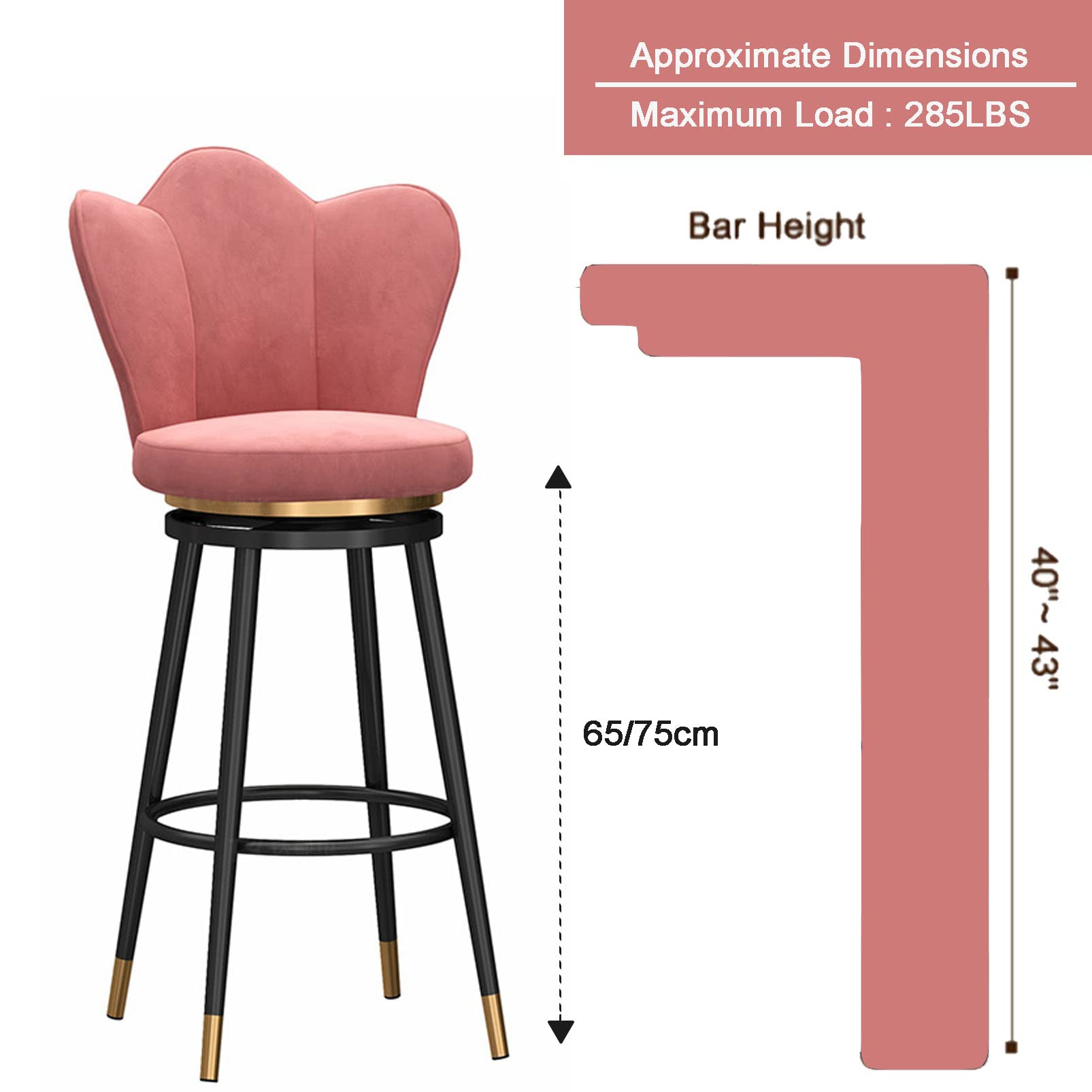 Velvet Bar Stools with Back - Swivel Counter Height Barstools for Kitchen Island, Dining Room & Home Decor - 350 lbs Weight Capacity - Perfect for Breakfast Nook, Home Bar & Modern Kitchen Seating