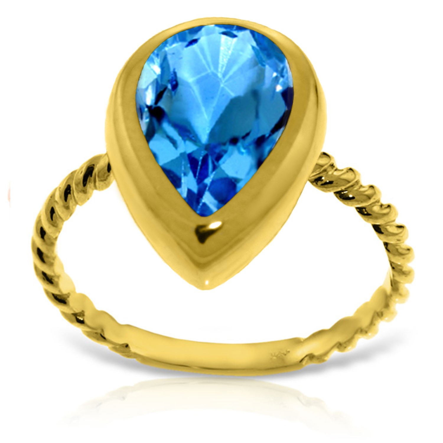 14K Solid Gold Pear Shape Blue Topaz Ring for Women - Elegant Jewelry Gift