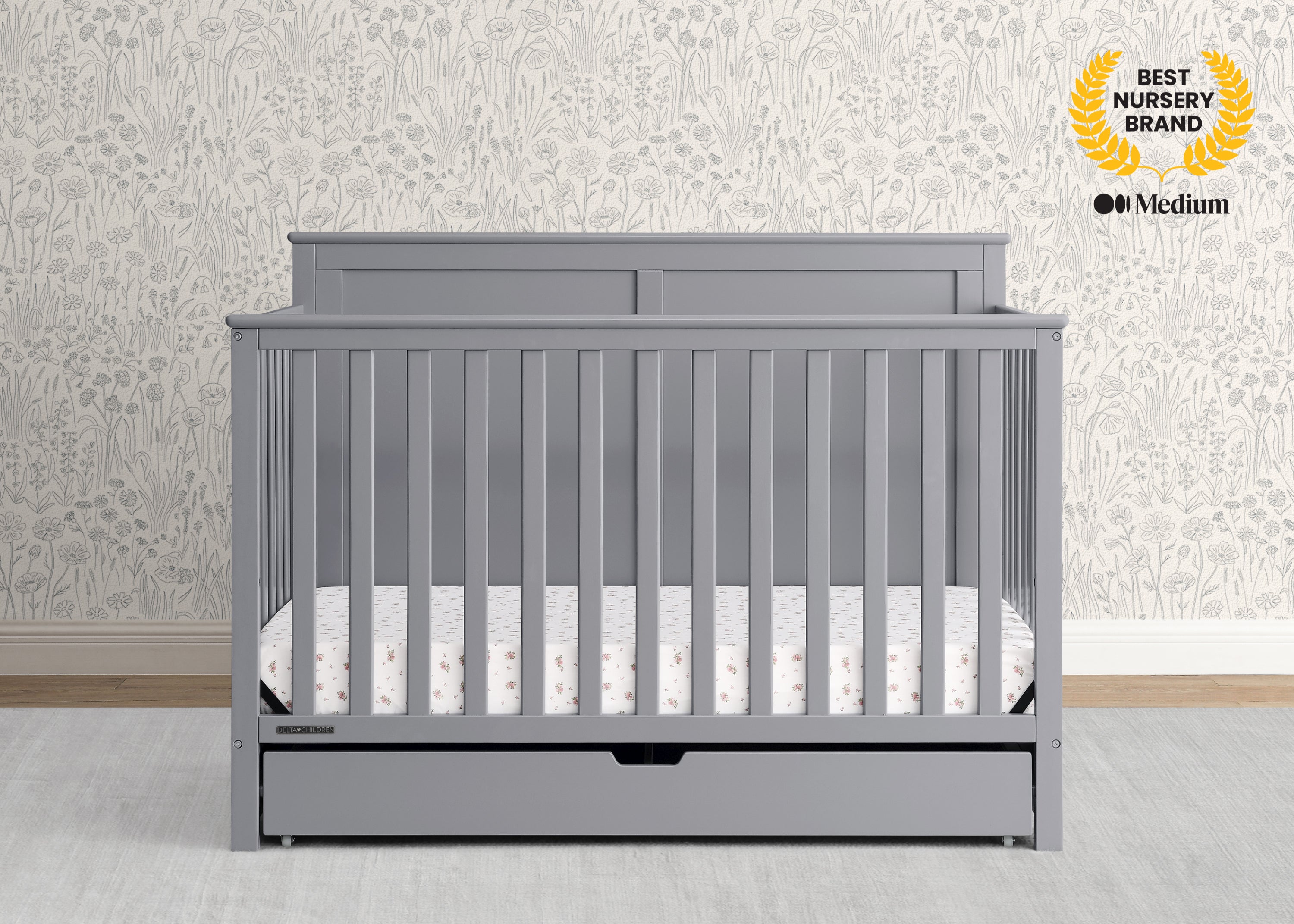 Logan 6-in-1 Convertible Baby Crib with Underdrawer Storage - White Nursery Furniture for Newborn to Toddler Bed | Perfect for Small Spaces & Modern Nurseries