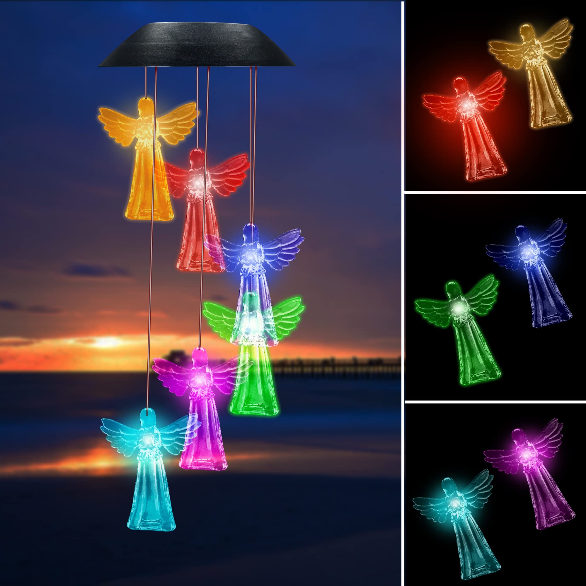 BEBEKULA Solar-Powered Color Changing Butterfly Wind Chimes - Waterproof Outdoor Wind Chime Lights for Garden, Yard, Window Decor (Angel Design) | Perfect for Patio, Porch & Relaxing Outdoor Spaces