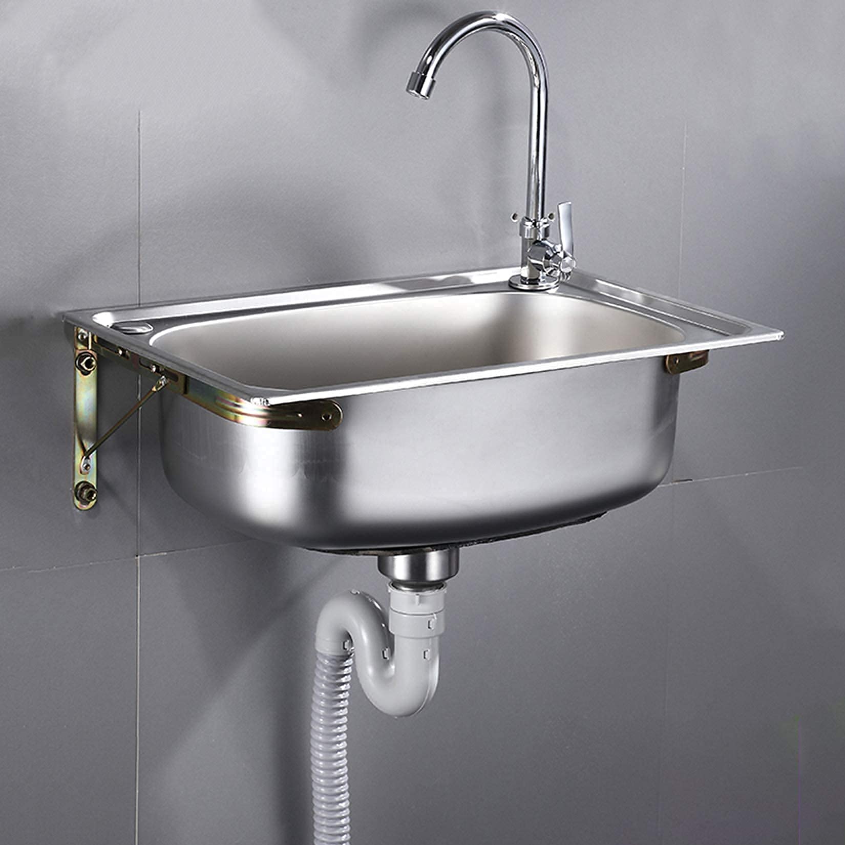 Premium Stainless Steel Hand Wash Sink with Built-in Strainer - Single Bowl Kitchen Sink with Gooseneck Faucet (53x38cm/20x16in) - Ideal for Restaurants, Food Trucks & Home Kitchens