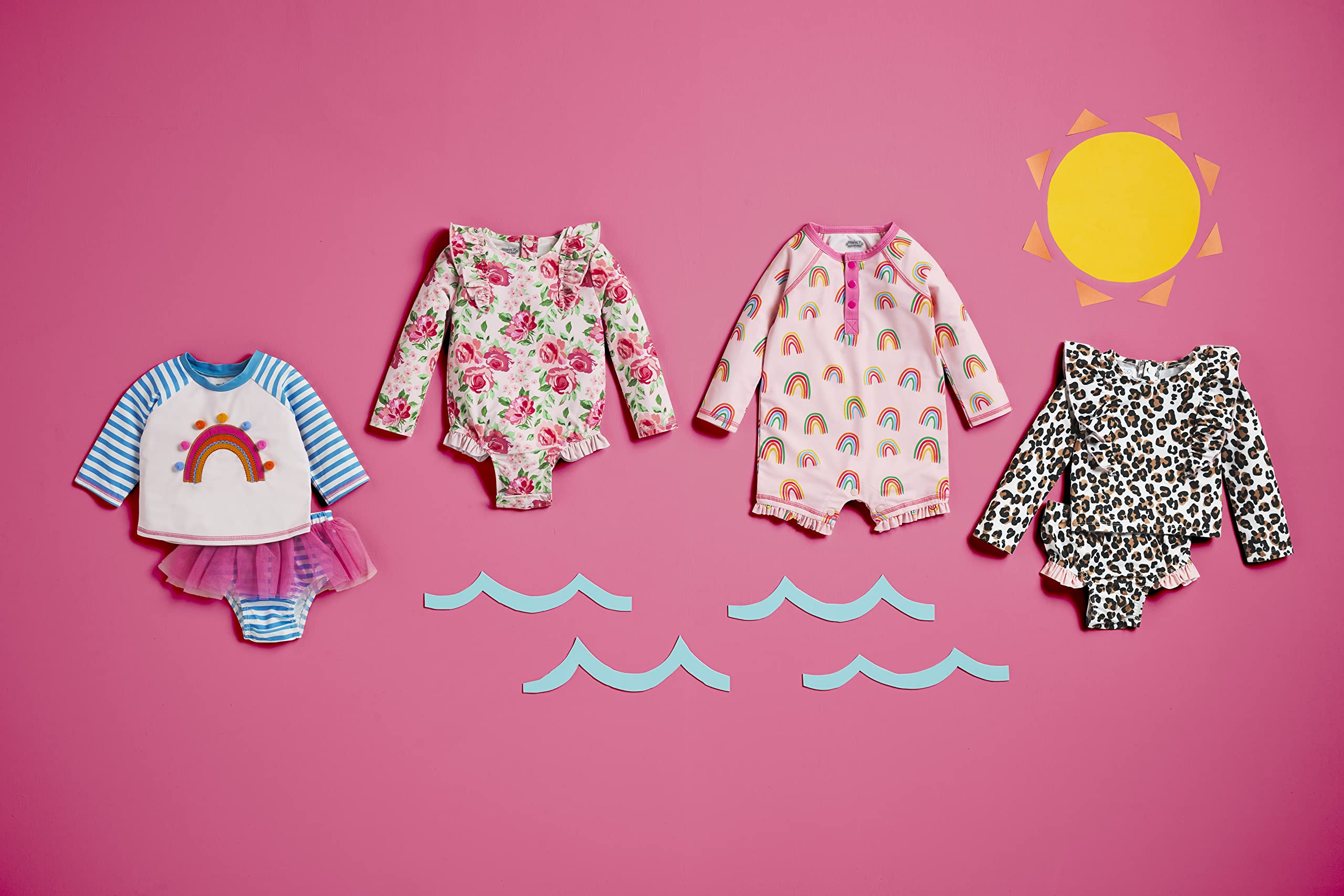 Mud Pie Girls Rash Guard Swimsuit - UPF 50+ Sun Protection, Long Sleeve Swimwear for Toddler & Kids, Rose Floral Print - Perfect for Beach, Pool & Summer Water Activities