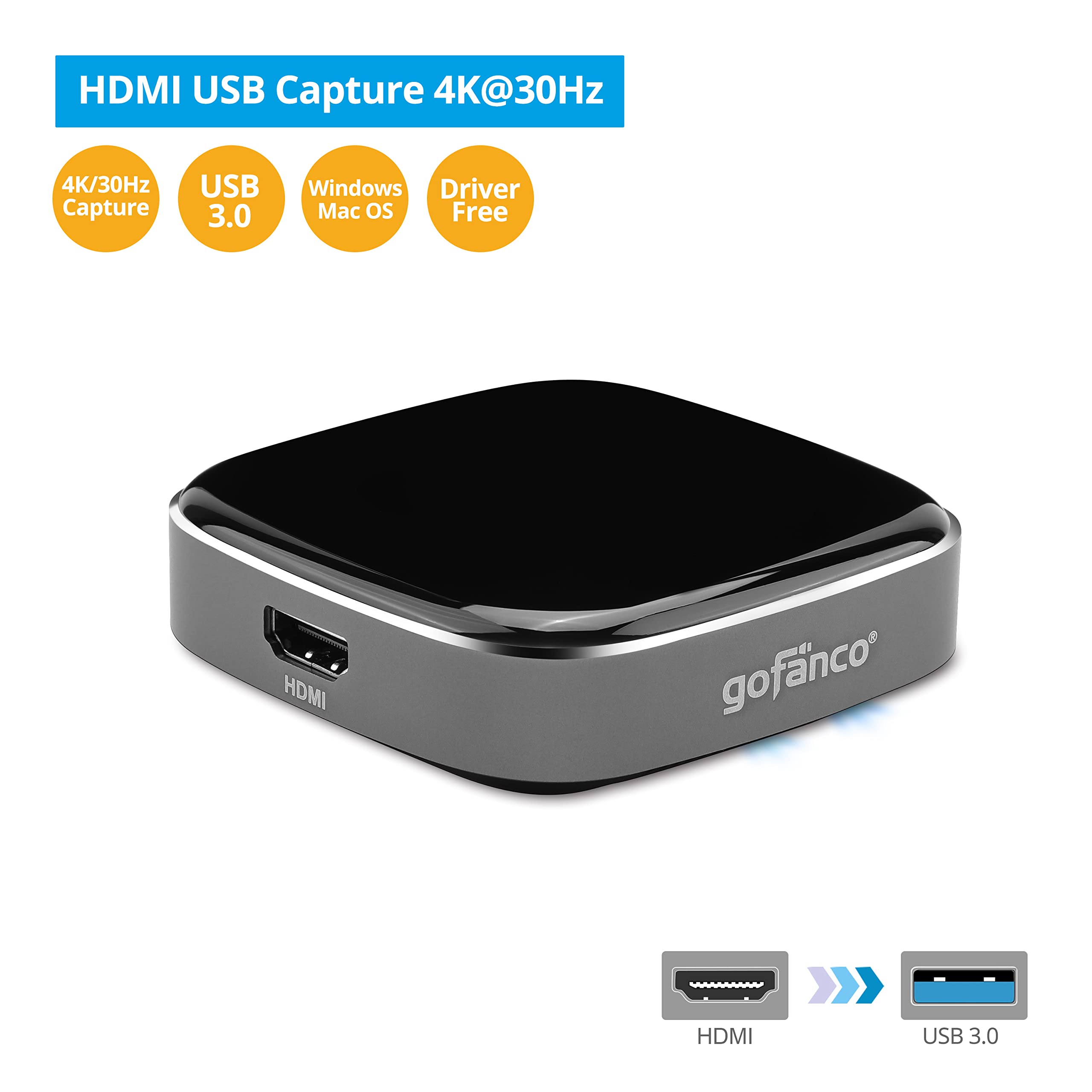 Gofanco USB 3.0 HDMI Video Capture Card - 4K 30Hz & 1080p 120Hz Game Capture Device for Xbox, PS5, Nintendo Switch | Low Latency Streaming & Recording | Perfect for Gamers, YouTubers & Live Streamers