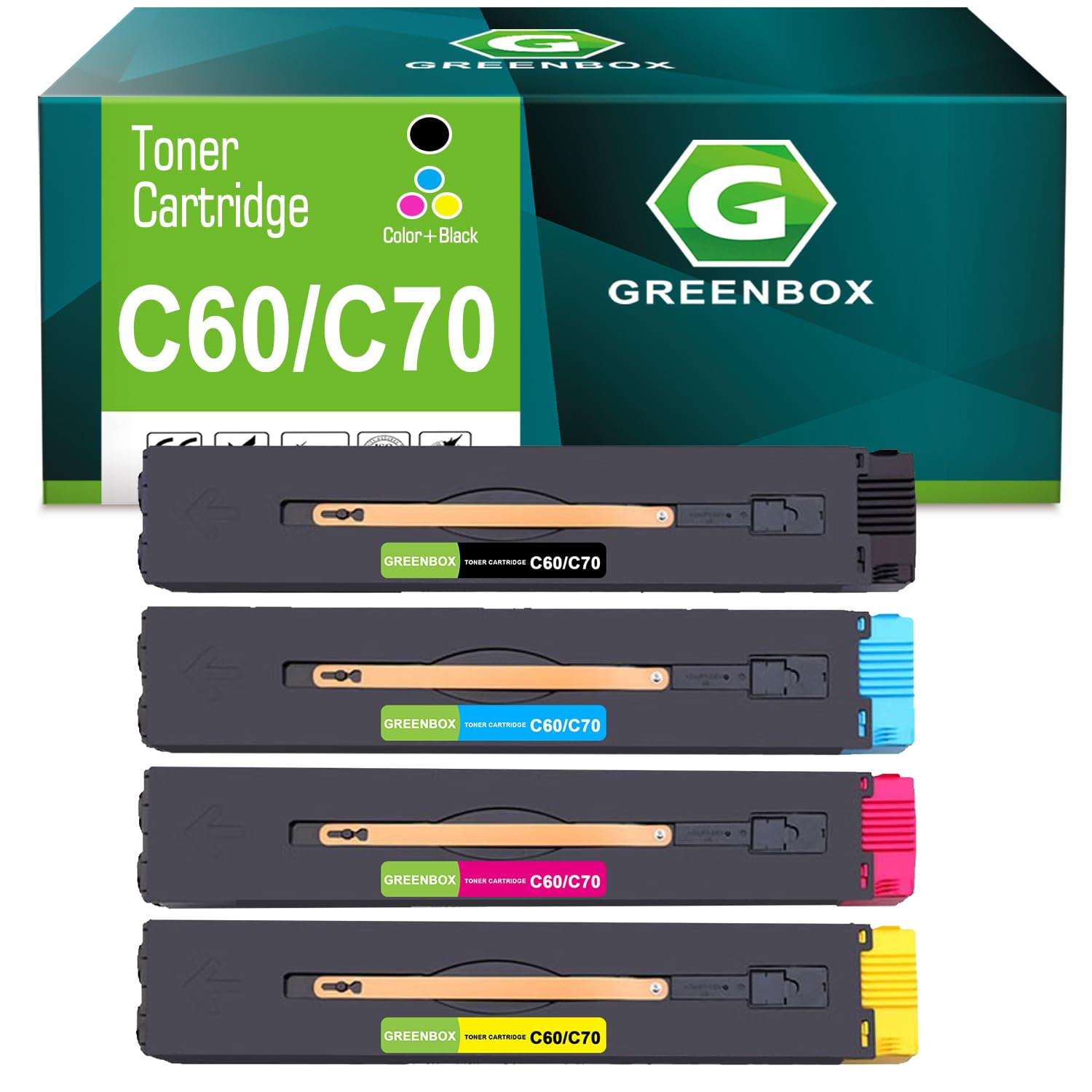 GREENBOX Remanufactured Toner Cartridge 4-Pack (Black, Cyan, Yellow, Magenta) - Compatible with Xerox Color C60 C70 EC70 Printers - Replacement for 006R01655 006R01656 006R01657 006R01658 - Ideal for Office Printing, Home Use & Small Business Documents