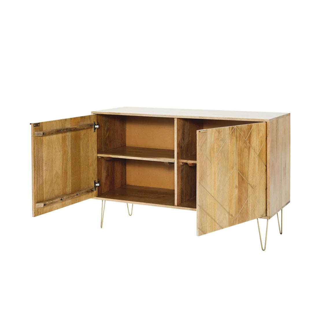 Gfine Solid Mango Wood & Iron Sideboard with 2 Doors - 101x45x88cm - Modern Storage Cabinet for Living Room, Dining Room & Entryway