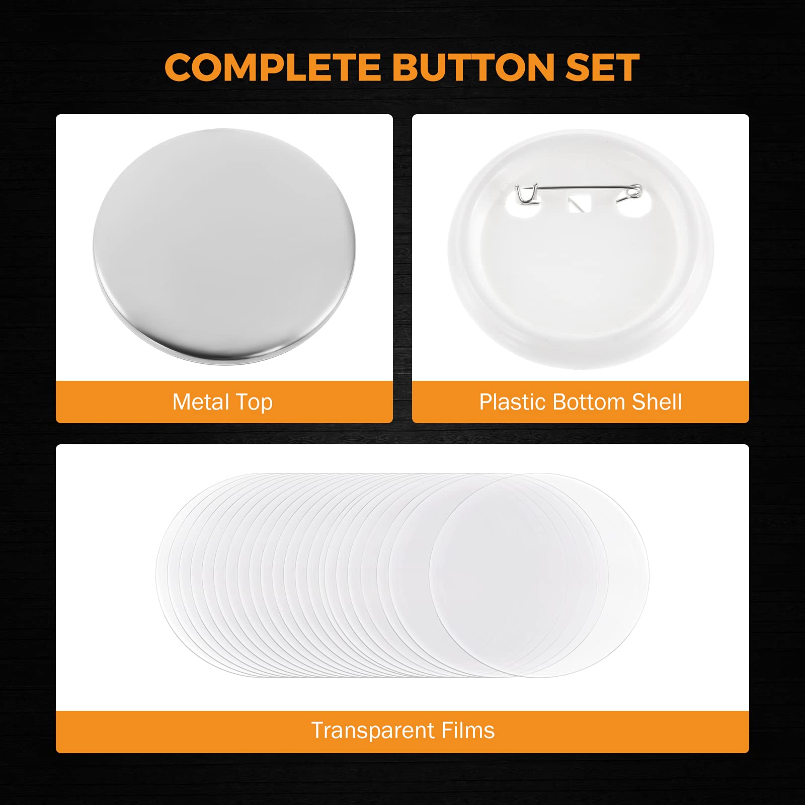 BEAMNOVA 1000 Sets Round Button Parts Kit - 25mm (1 Inch) DIY Pin Maker Supplies with Tinplate Top, Plastic Clip Bottom & Film for Button Maker Machine | Perfect for Crafting, Badge Making, School Projects & DIY Gifts