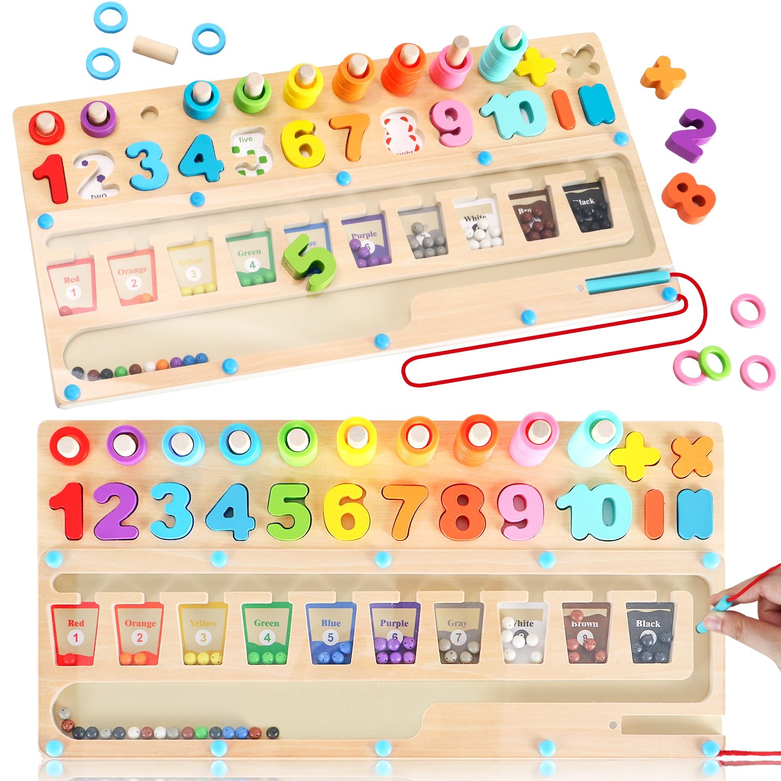 Montessori Wooden Magnetic Color & Number Maze Puzzle - 3-in-1 Educational Toy for Toddlers 3+ Years | Preschool Learning Activities, Sorting Counting & Color Matching Game | Perfect for Classroom, Homeschool & Early Childhood Development