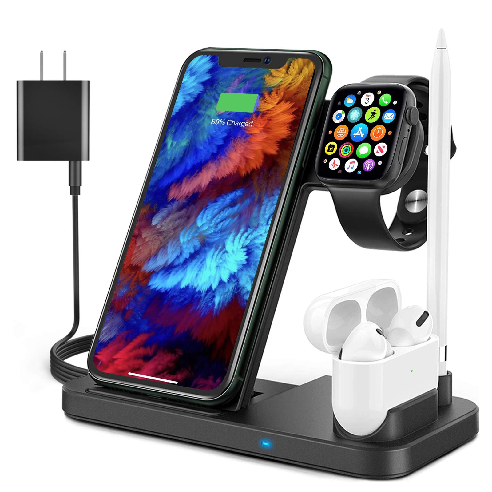 4-in-1 Wireless Charging Station for iPhone, Apple Watch, AirPods & Pencil - Qi-Certified 15W Fast Charger Dock for Multiple Apple Devices | Perfect for Home, Office & Travel Use