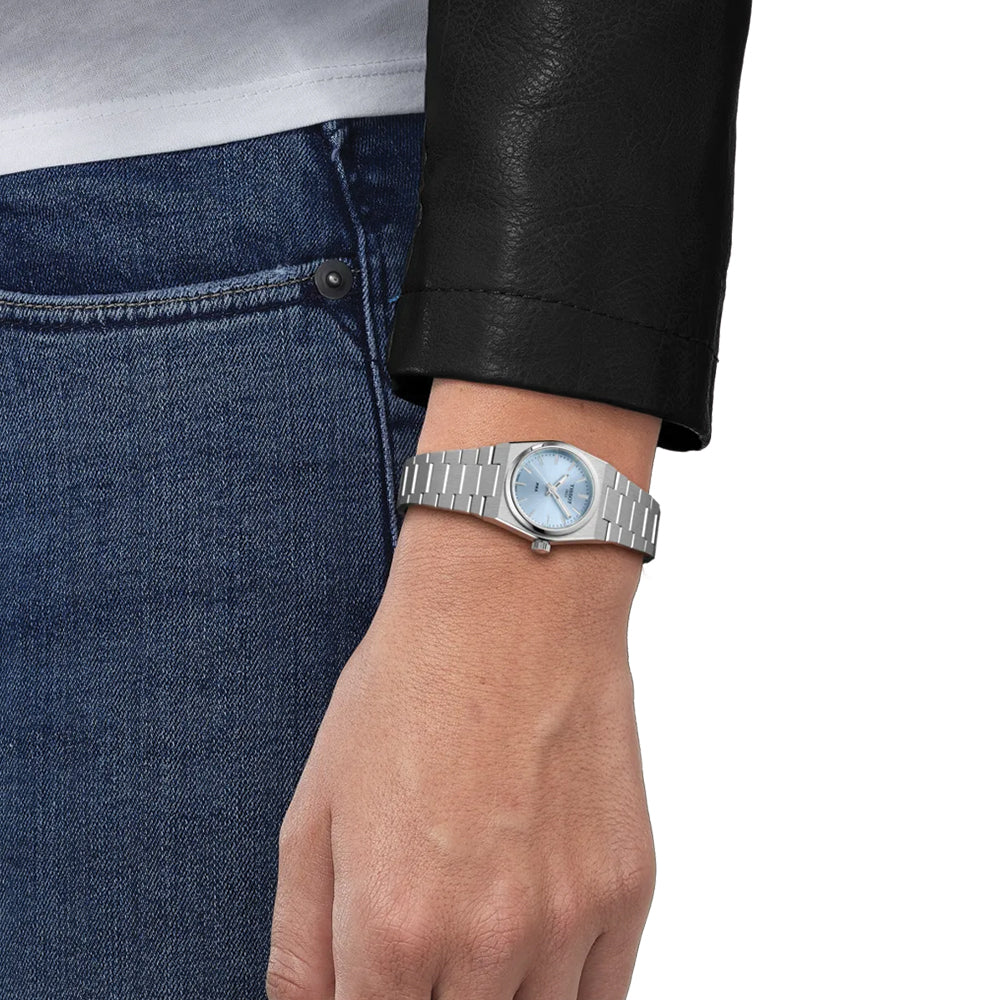 Tissot PRX Quartz 25mm Ice Blue Dial Men's Watch with Stainless Steel Bracelet - Perfect for Business, Casual, and Everyday Wear