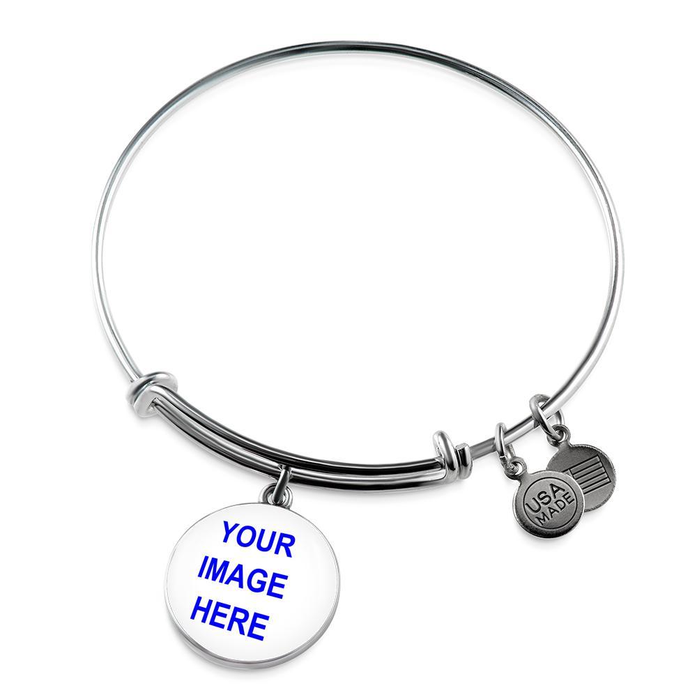 Personalized Bangle Bracelet with Circle Pendant - Custom Name Engraved Jewelry for Women - Perfect Gift for Birthday, Anniversary & Special Occasions