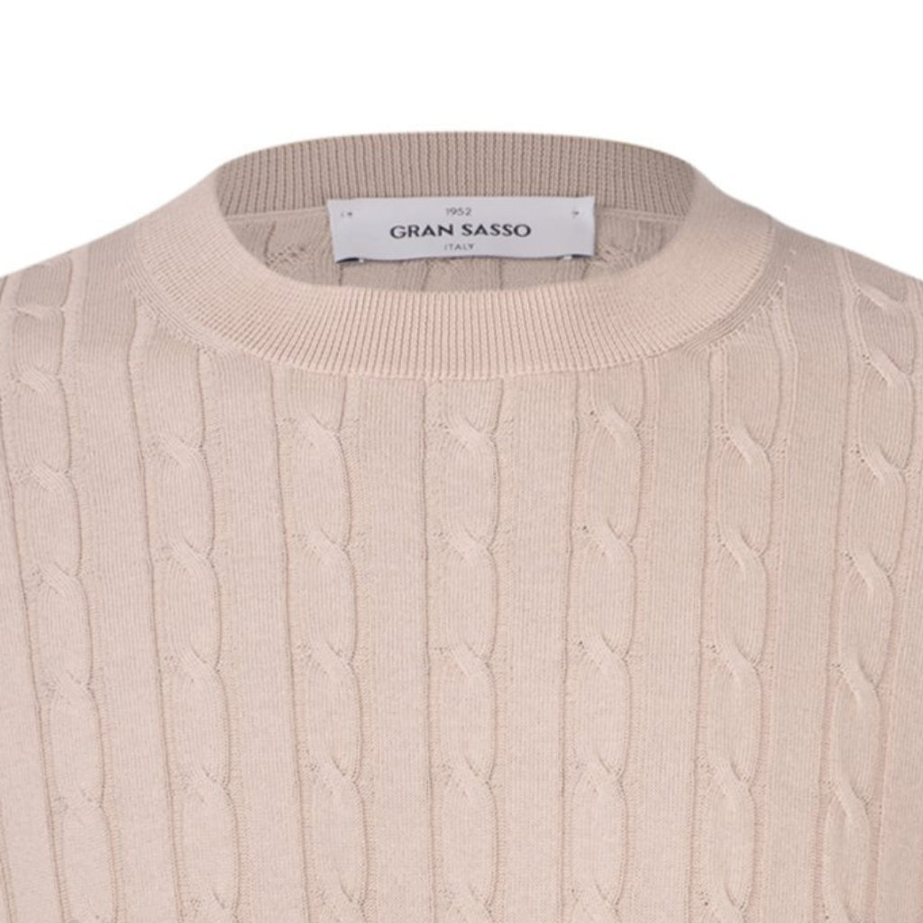 GRAN SASSO Cotton Cable Knit T-Shirt in Light Beige | Soft Casual Crewneck Tee for Men | Perfect for Everyday Wear, Layering & Weekend Outfits