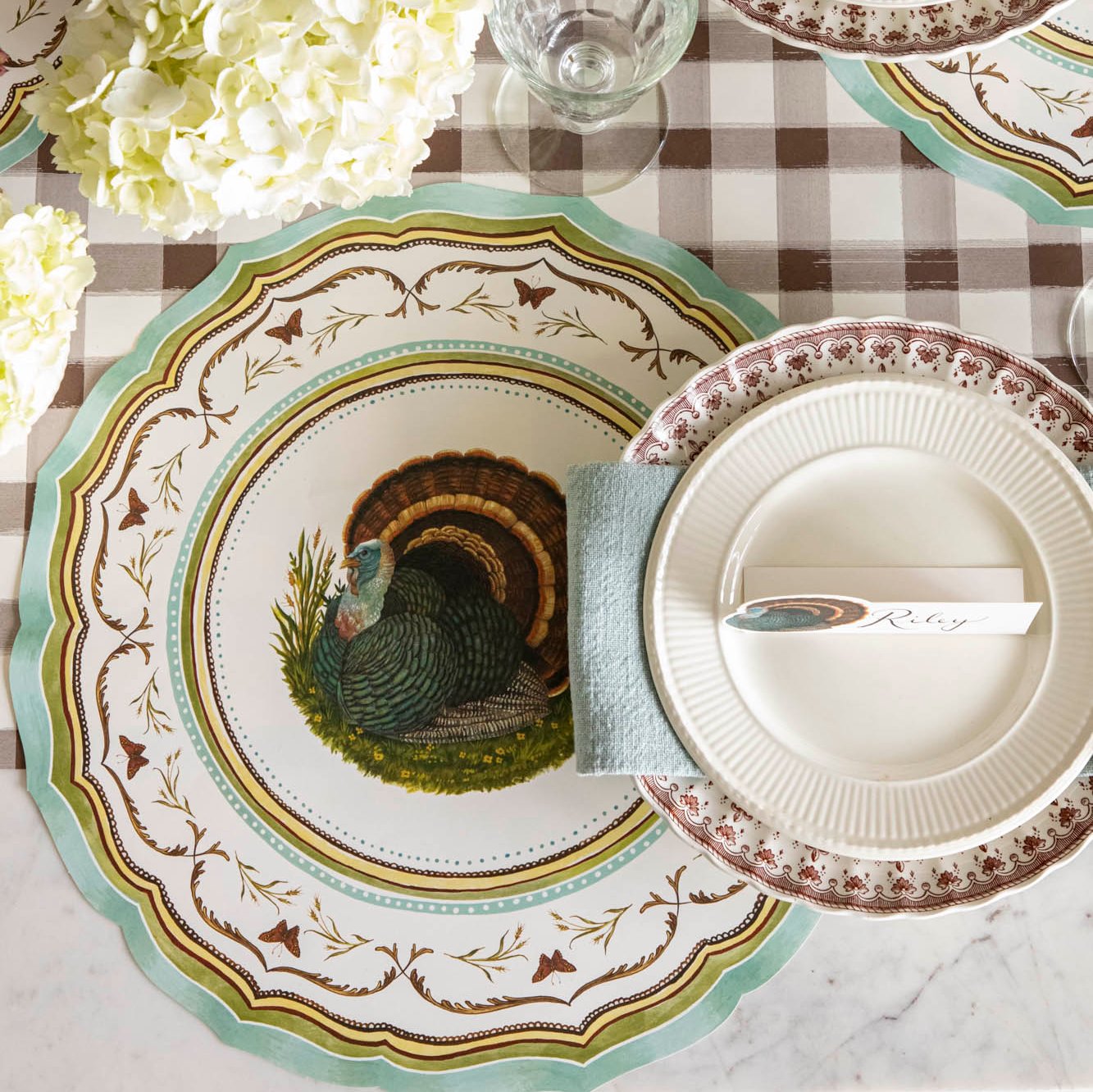 Heritage Turkey China Die-Cut Placemat - Elegant Holiday Table Setting for Thanksgiving & Christmas Dinner Decor