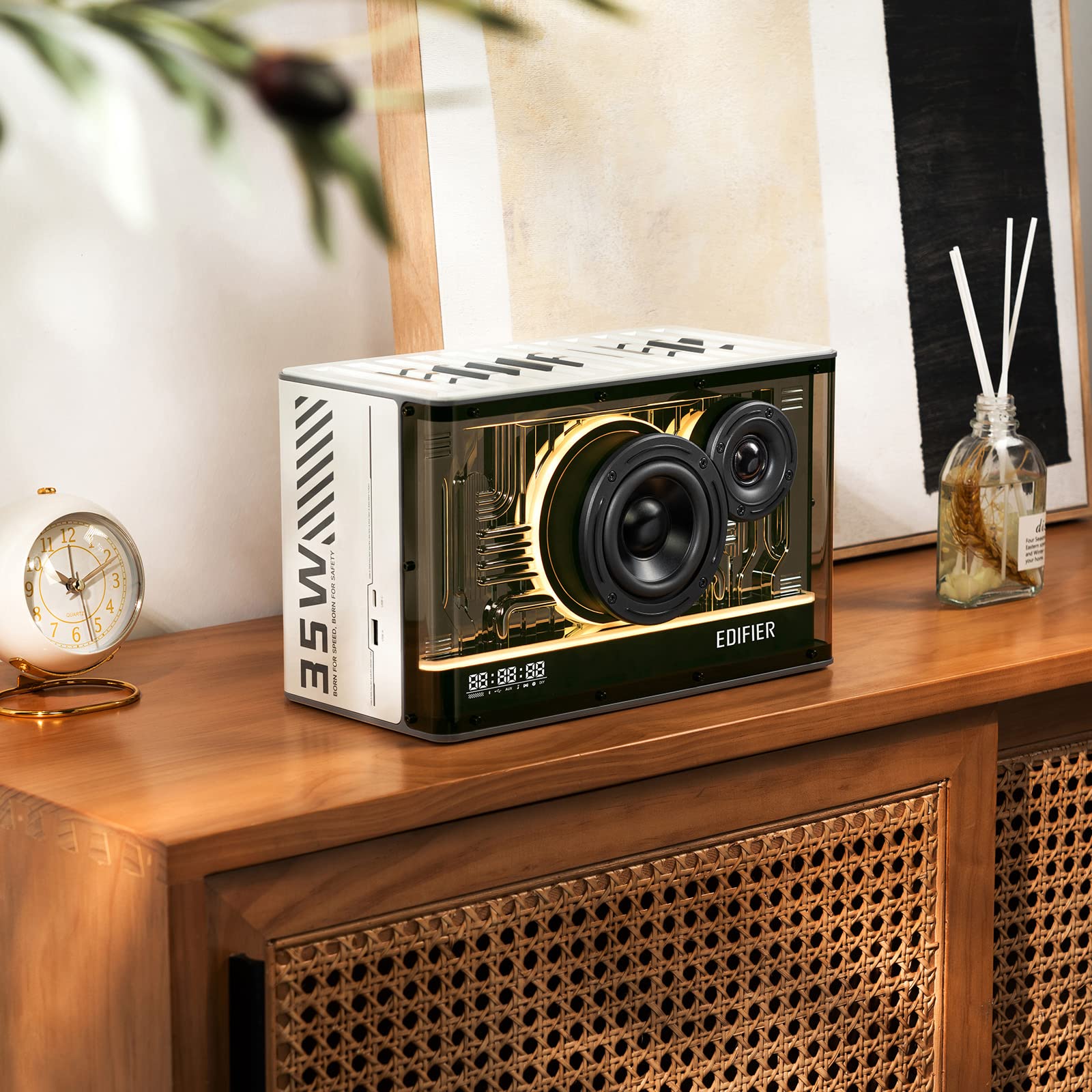 Edifier QD35 Bluetooth Speaker - Hi-Res Audio Wireless Certified, 35W GaN Fast Charging, RGB Light Effects - Perfect for Home, Office & Gaming (White)